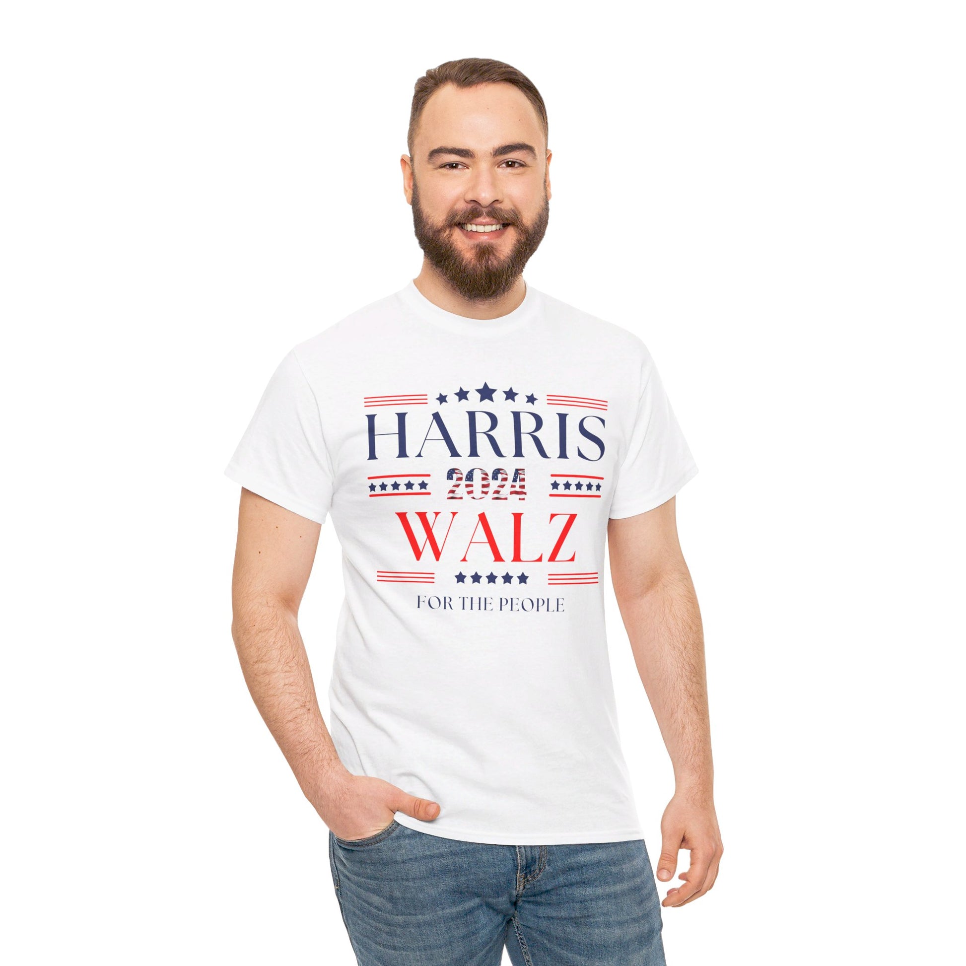 Support Harris Walz 2024 T-Shirt for Rallies and Events, White Male Shirt