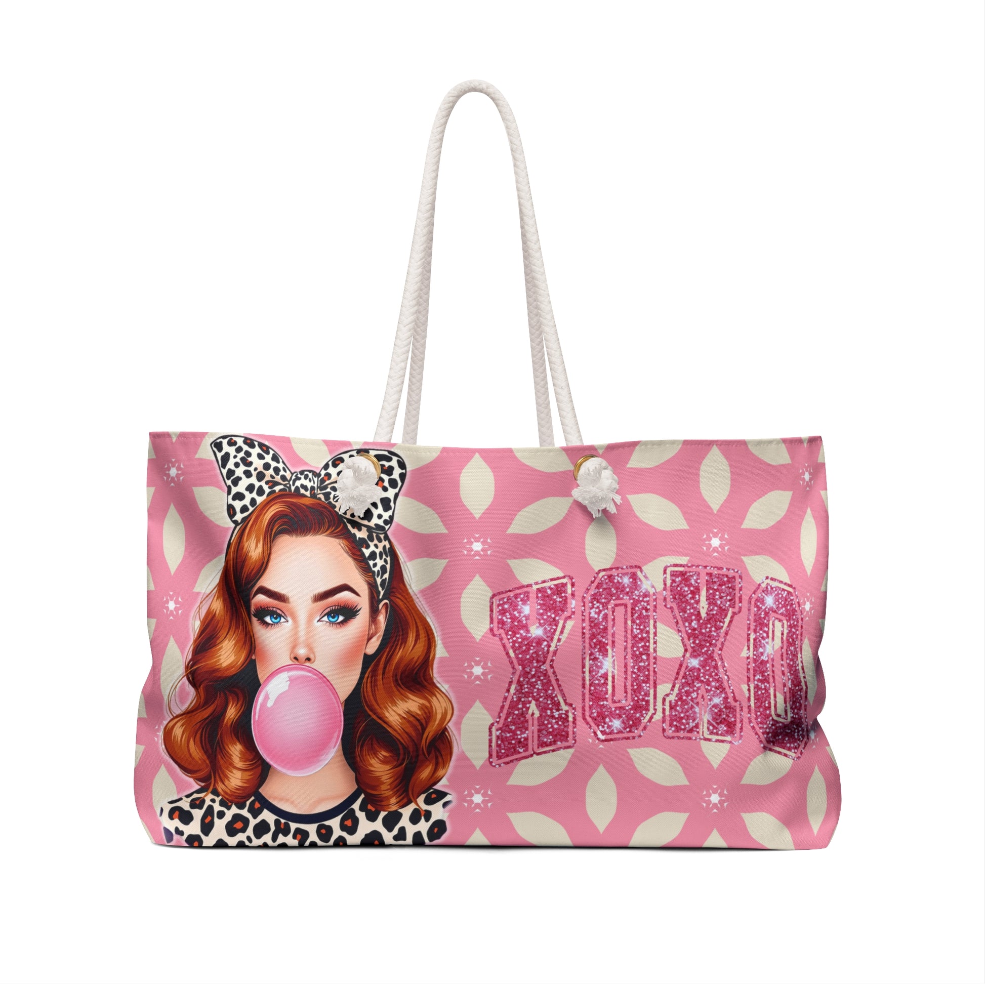 Retro Pin-Up Girl XOXO - Weekender Bag, Leopard Print. Girl Trip Ready Duffle bag, Women's totes