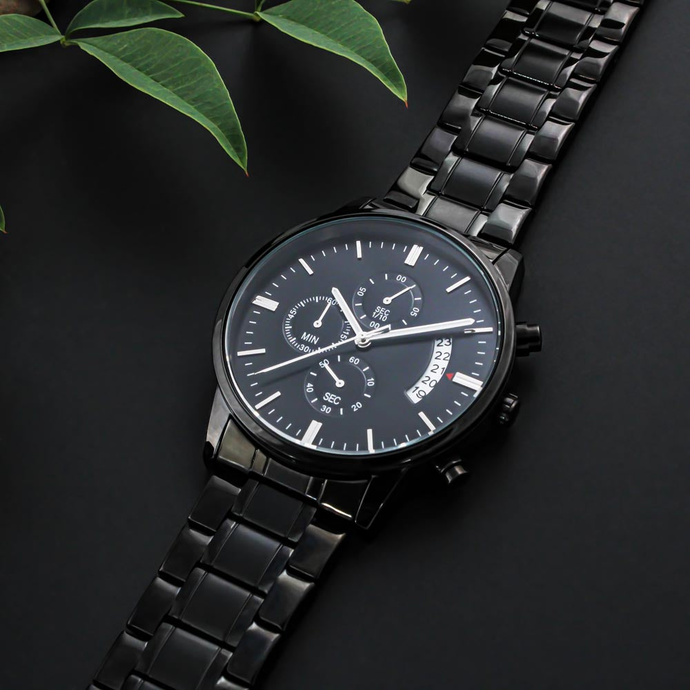 Customize It Yourself! Make It Your Own!  Engraved Black Chronograph Watch