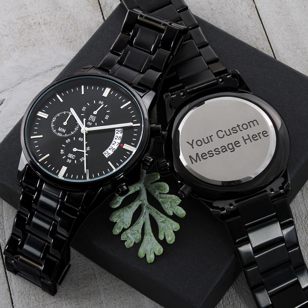 Customize It Yourself! Make It Your Own!  Engraved Black Chronograph Watch