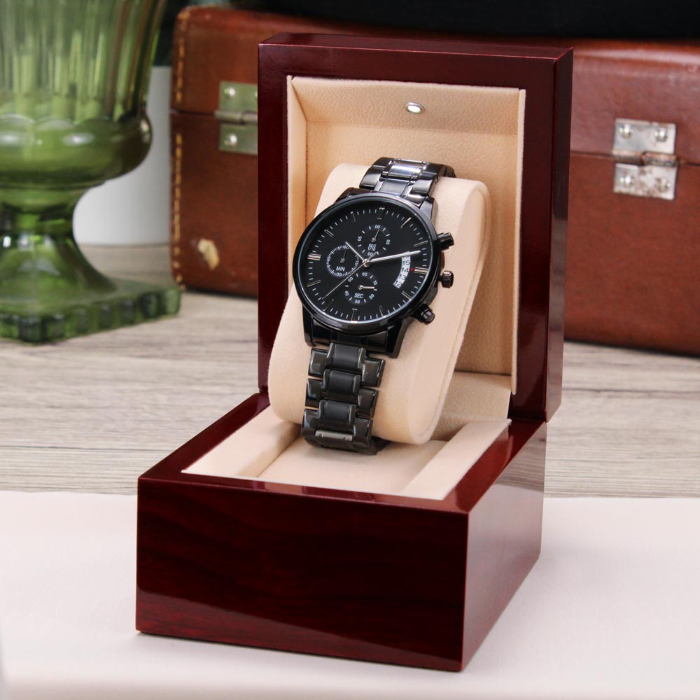 Customize It Yourself! Make It Your Own!  Engraved Black Chronograph Watch