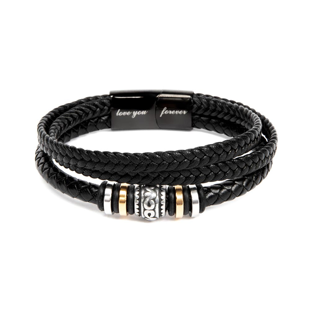 Exquisite "Love You Forever" Braided Vegan Leather Bracelet, Stainless steel decorative beads Stainless steel magnetic clasp with black finish, Gifts for him, Gifts for her, boyfriend gifts, girlfriend gifts, gifts for husband, gifts for wife, gift for son, gift for daughter, best Christmas gift, best birthday gift.