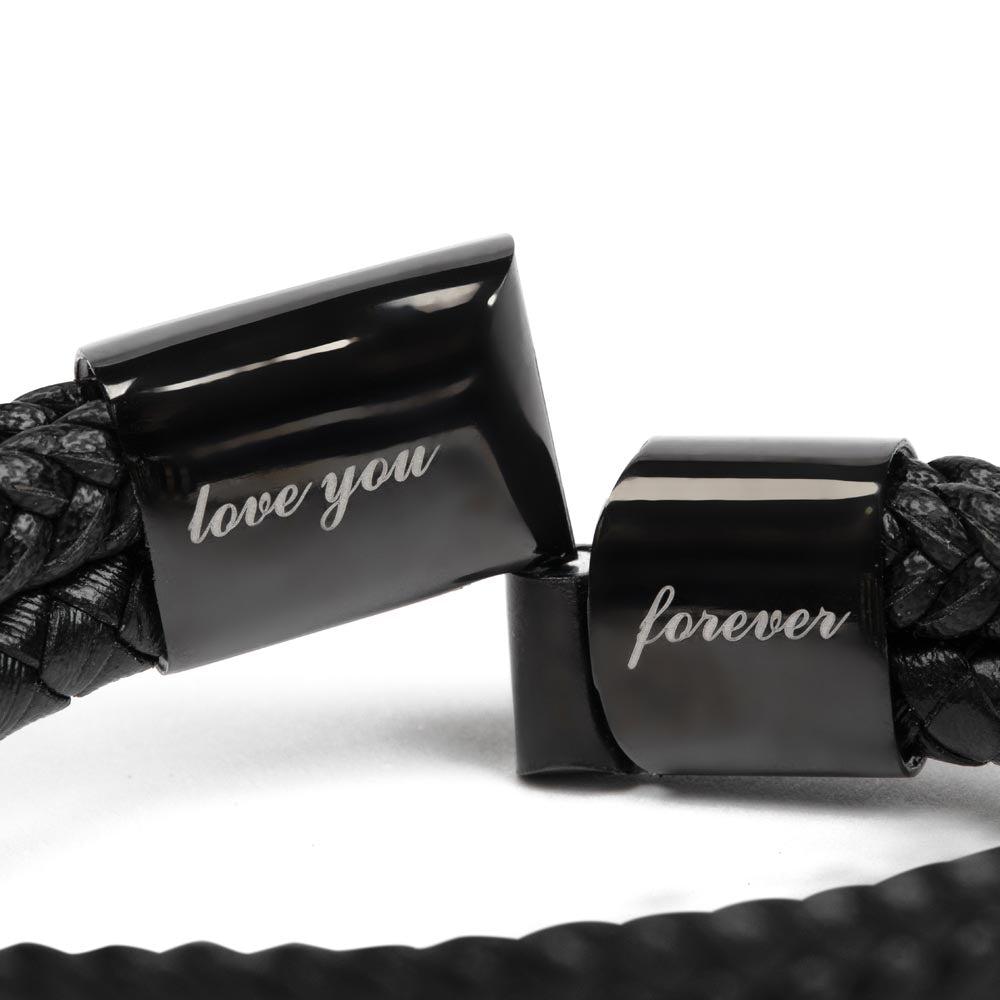 Exquisite "Love You Forever" Braided Vegan Leather Bracelet, Stainless steel decorative beads Stainless steel magnetic clasp with black finish, Gifts for him, Gifts for her, boyfriend gifts, girlfriend gifts, gifts for husband, gifts for wife, gift for son, gift for daughter, best Christmas gift, best birthday gift.