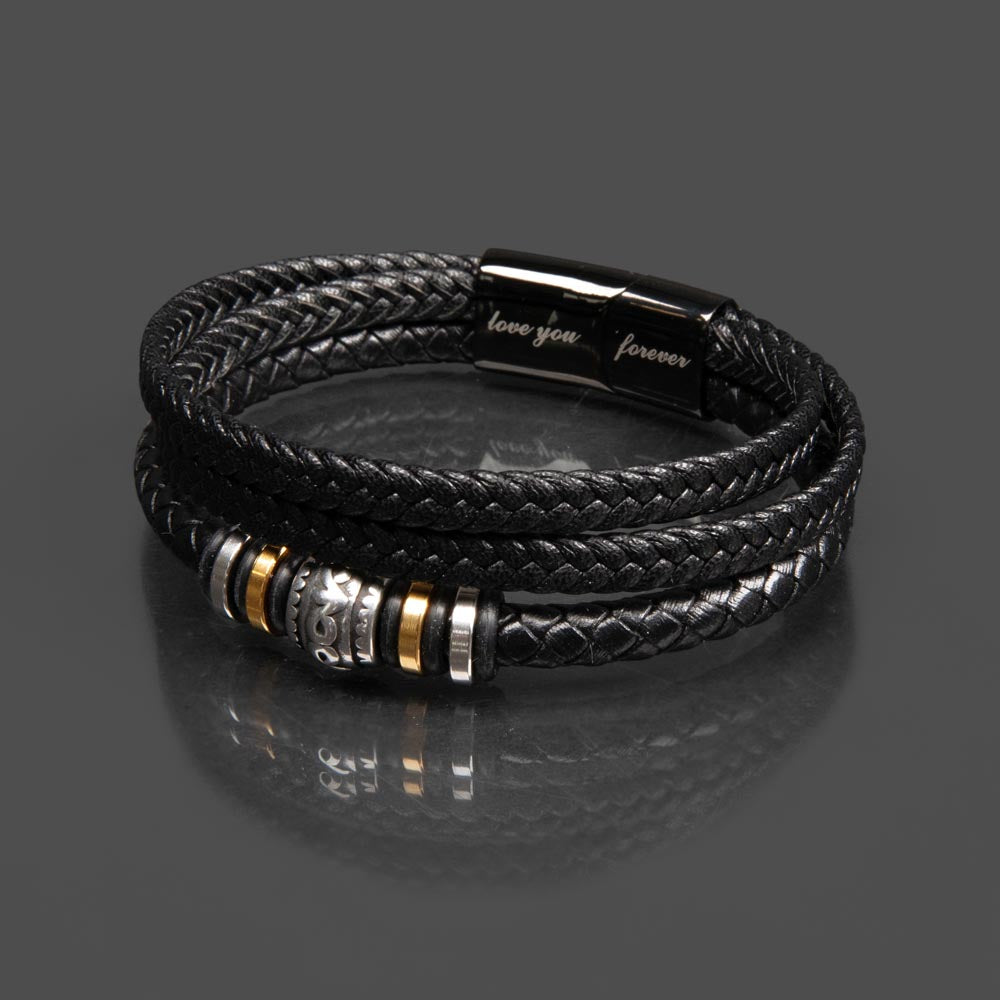 Exquisite "Love You Forever" Braided Vegan Leather Bracelet, Stainless steel decorative beads Stainless steel magnetic clasp with black finish, Gifts for him, Gifts for her, boyfriend gifts, girlfriend gifts, gifts for husband, gifts for wife, gift for son, gift for daughter, best Christmas gift, best birthday gift.