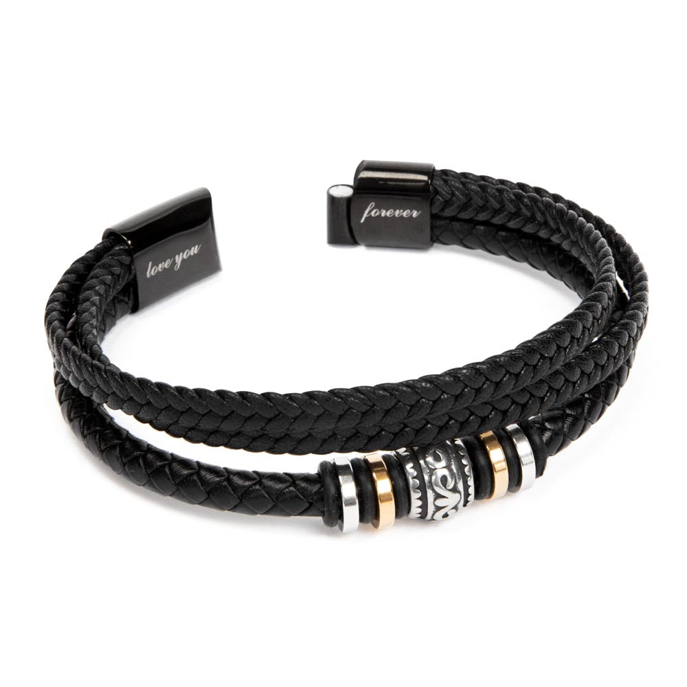 Exquisite "Love You Forever" Braided Vegan Leather Bracelet, Stainless steel decorative beads Stainless steel magnetic clasp with black finish, Gifts for him, Gifts for her, boyfriend gifts, girlfriend gifts, gifts for husband, gifts for wife, gift for son, gift for daughter, best Christmas gift, best birthday gift.