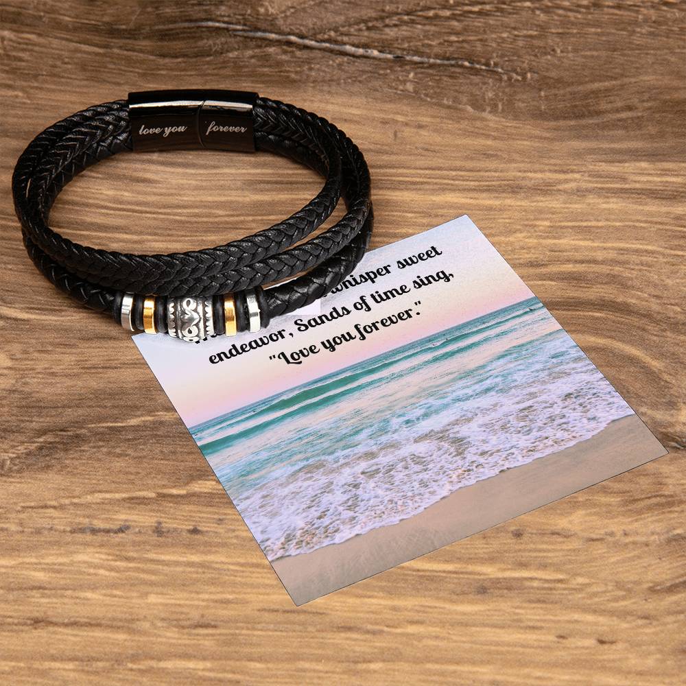 Exquisite "Love You Forever" Braided Vegan Leather Bracelet, Stainless steel decorative beads Stainless steel magnetic clasp with black finish, Gifts for him, Gifts for her, boyfriend gifts, girlfriend gifts, gifts for husband, gifts for wife, gift for son, gift for daughter, best Christmas gift, best birthday gift.