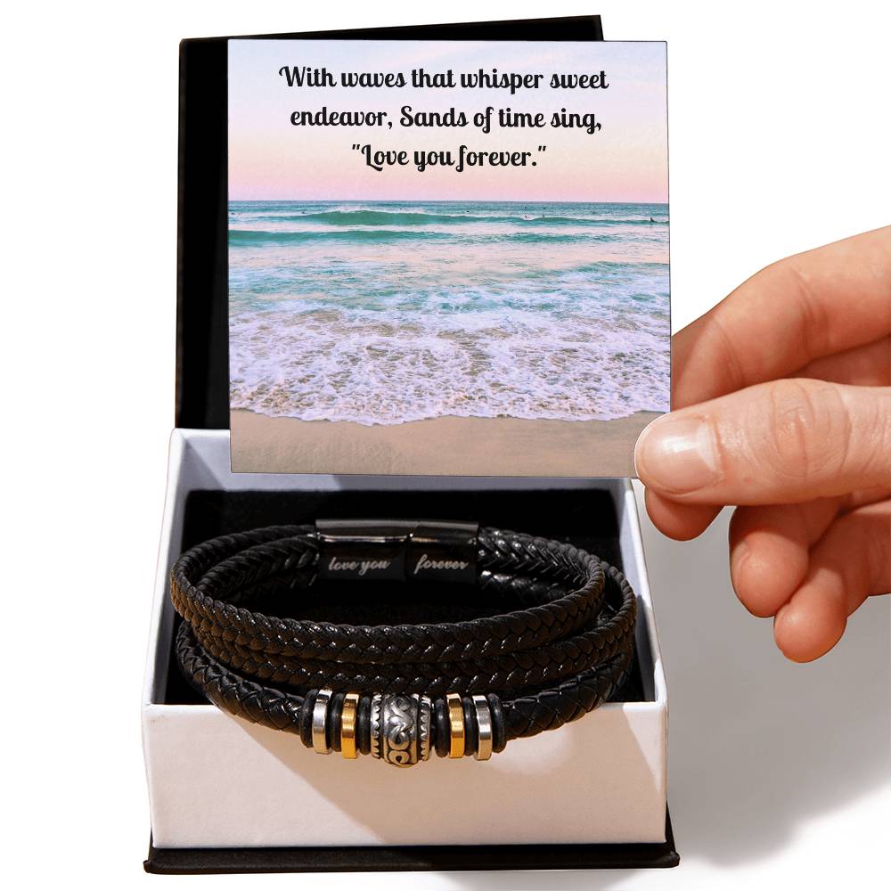 Exquisite "Love You Forever" Braided Vegan Leather Bracelet, Stainless steel decorative beads Stainless steel magnetic clasp with black finish, Gifts for him, Gifts for her, boyfriend gifts, girlfriend gifts, gifts for husband, gifts for wife, gift for son, gift for daughter, best Christmas gift, best birthday gift.