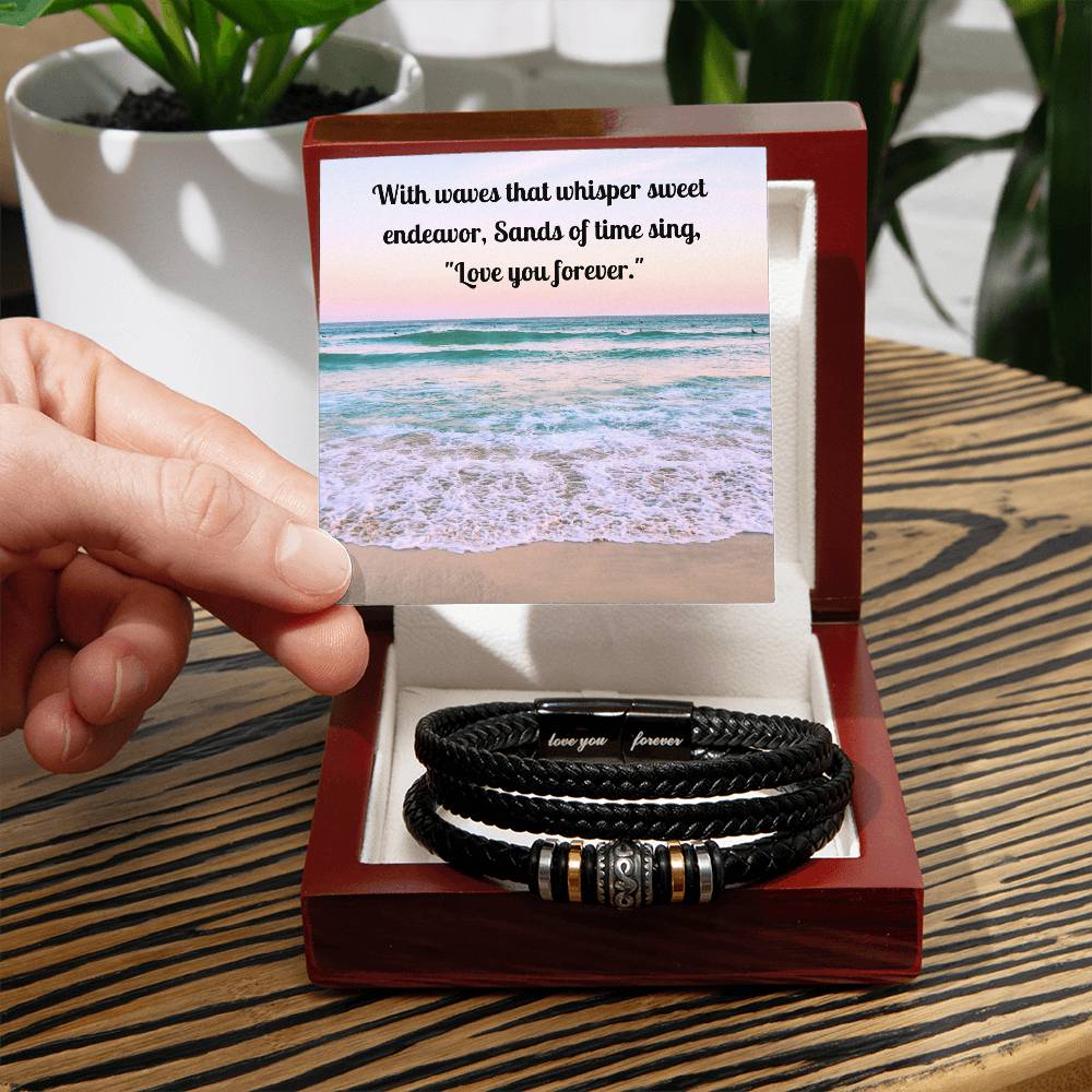 Exquisite "Love You Forever" Braided Vegan Leather Bracelet, Stainless steel decorative beads Stainless steel magnetic clasp with black finish, Gifts for him, Gifts for her, boyfriend gifts, girlfriend gifts, gifts for husband, gifts for wife, gift for son, gift for daughter, best Christmas gift, best birthday gift.