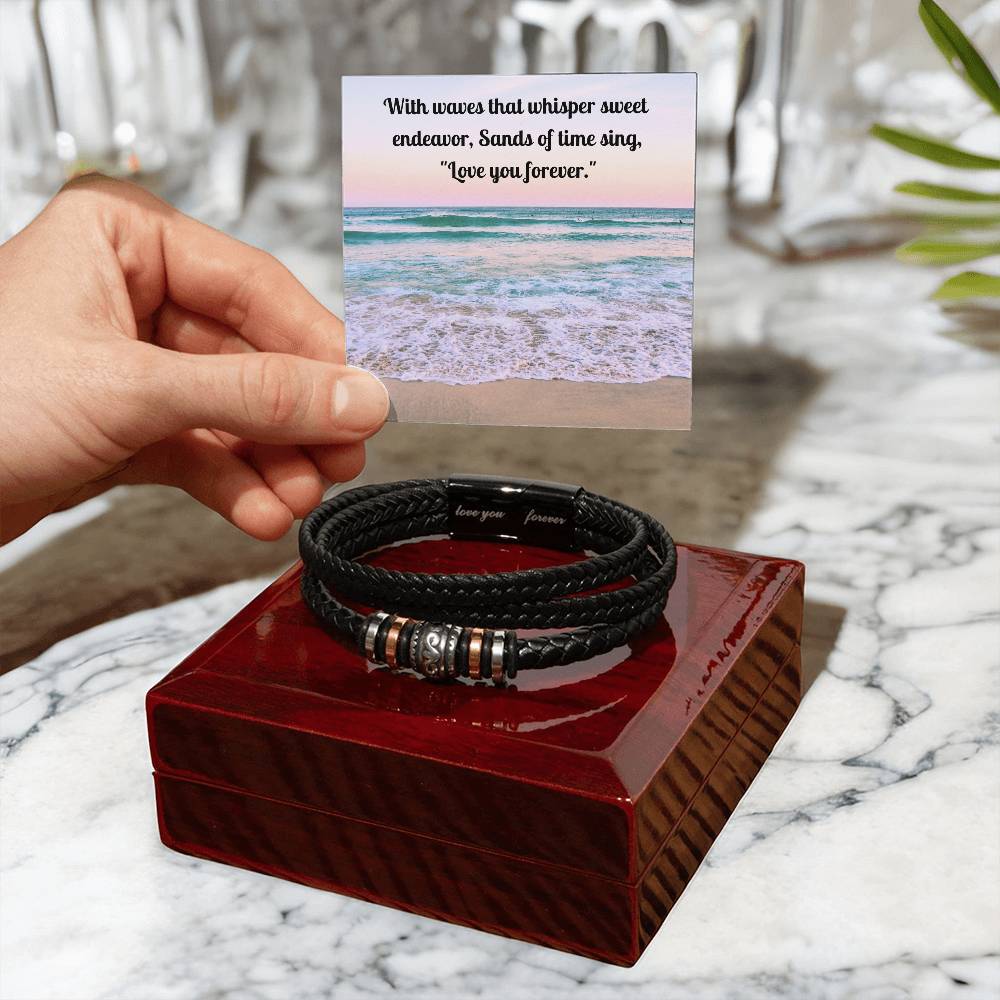 Exquisite "Love You Forever" Braided Vegan Leather Bracelet, Stainless steel decorative beads Stainless steel magnetic clasp with black finish, Gifts for him, Gifts for her, boyfriend gifts, girlfriend gifts, gifts for husband, gifts for wife, gift for son, gift for daughter, best Christmas gift, best birthday gift.