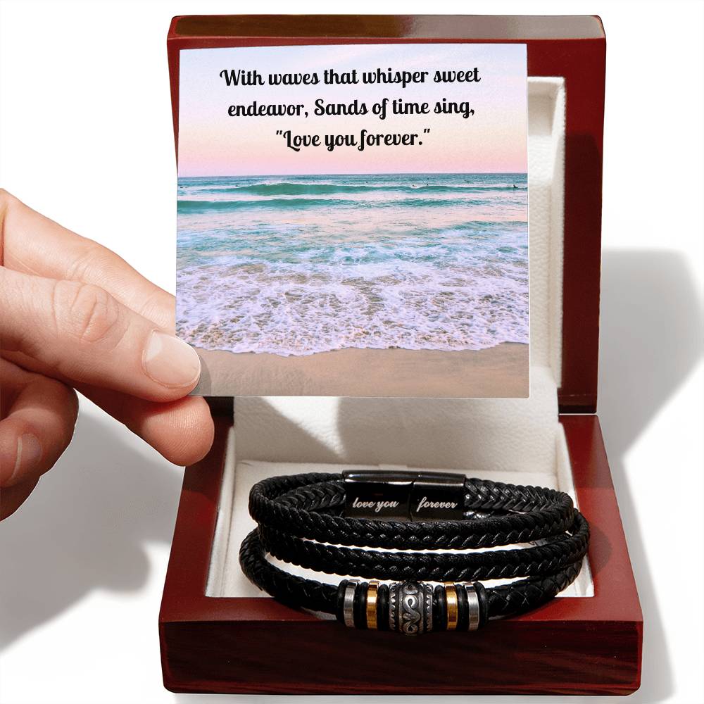 Exquisite "Love You Forever" Braided Vegan Leather Bracelet, Stainless steel decorative beads Stainless steel magnetic clasp with black finish, Gifts for him, Gifts for her, boyfriend gifts, girlfriend gifts, gifts for husband, gifts for wife, gift for son, gift for daughter, best Christmas gift, best birthday gift.