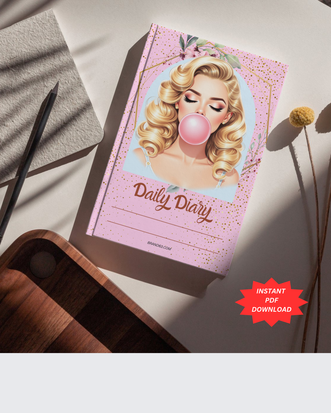 Pin-up Girl Daily Diary PDF Instant Download Pages for daily journaling and diary writing.