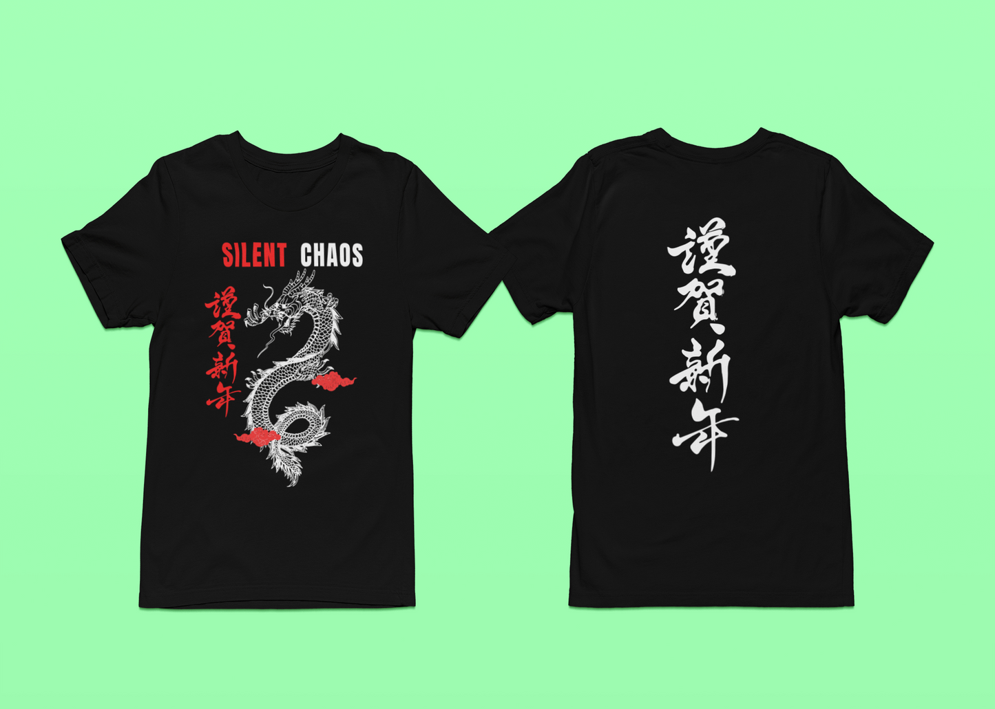 Japanese Dragon Silent- Chaos Tee  With Front & Back Design - Brand63