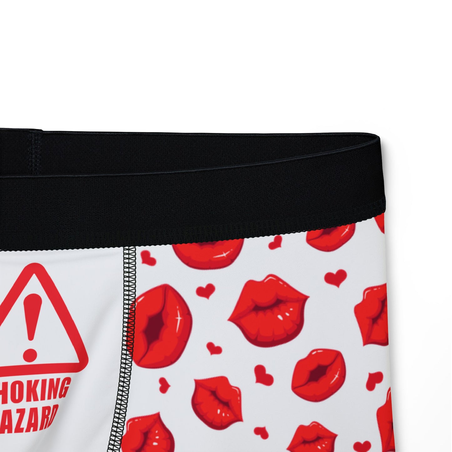 Men's Valentine's Day Boxers -Private Property Print with Red Kissing Lips (close-up view )