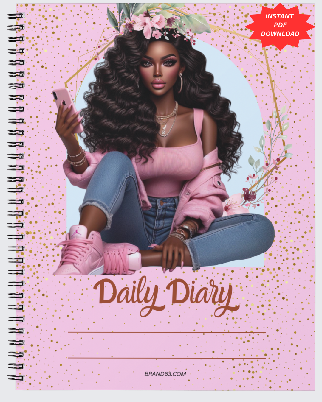 Mocha Selfie Queen Daily Diary PDF Instant Download Pages for daily journaling and diary writing.