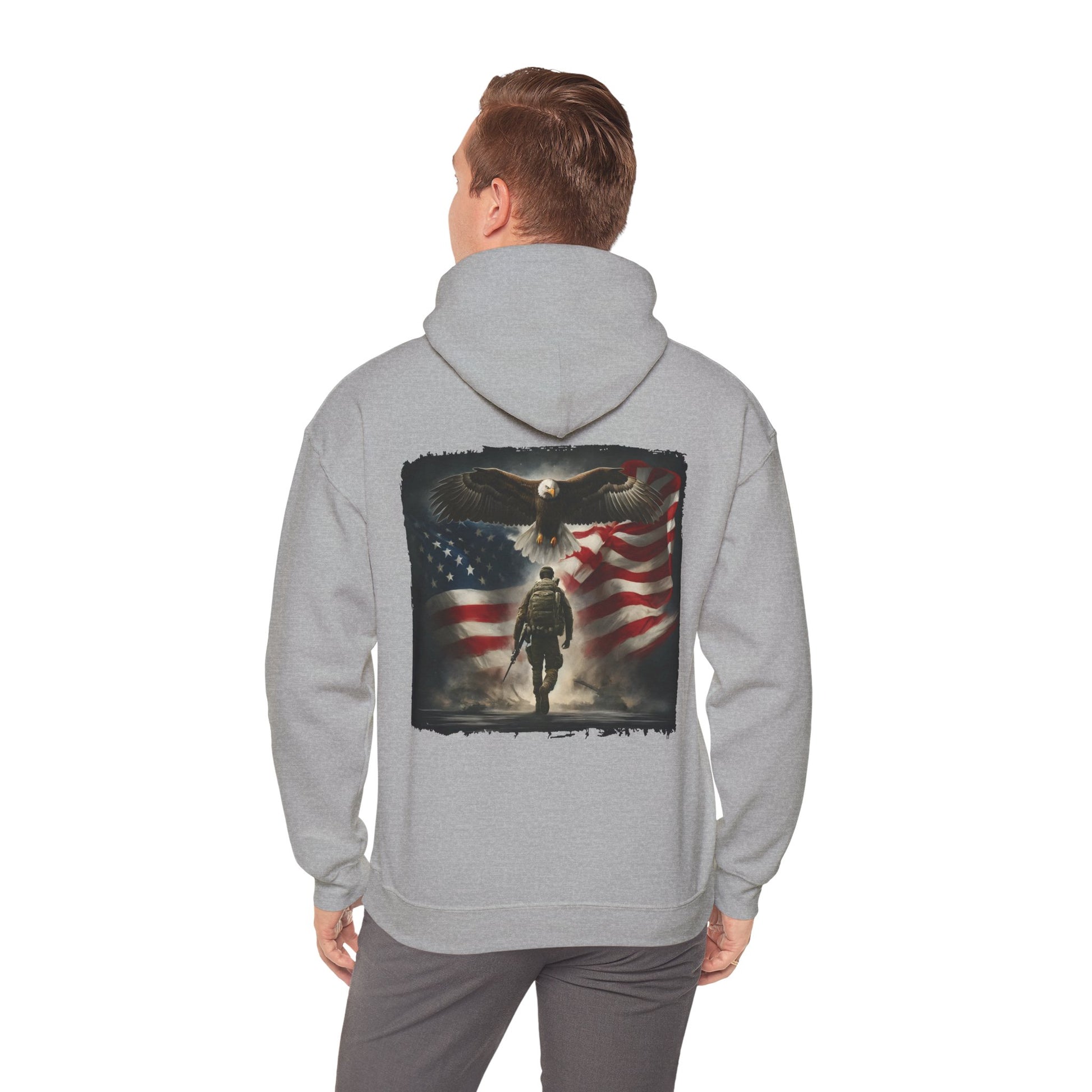 Patriotic Eagle & Soldier Hoodie – Veterans, Military Families, and Americans Patriotic Apparel