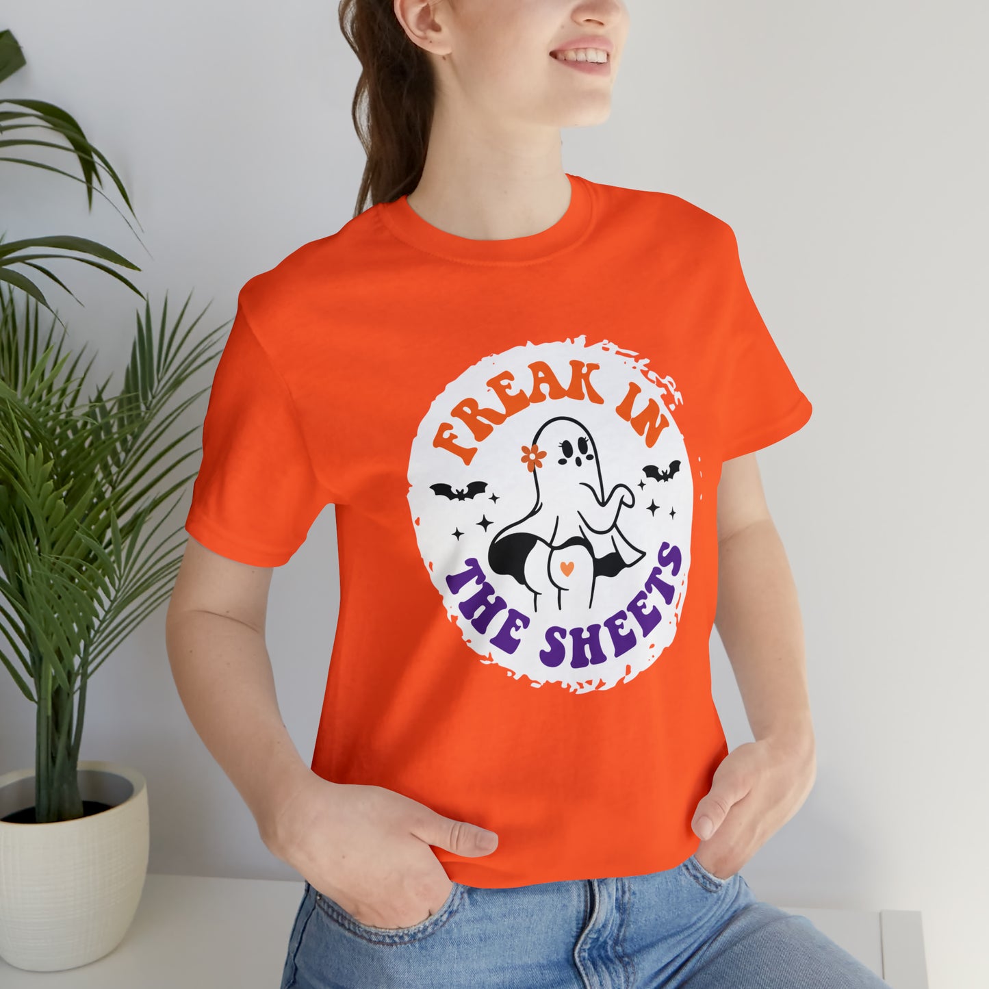 Women's Novelty Halloween Shirt is a great T-shirt fit for Spooky Season. Halloween Ghost Shirt. Halloween Freak in The Sheets Ghost Shirt. Adult Costume Shirt, Adult Halloween Costume, Brand63.com, Free Shipping, Trick-or-Treat