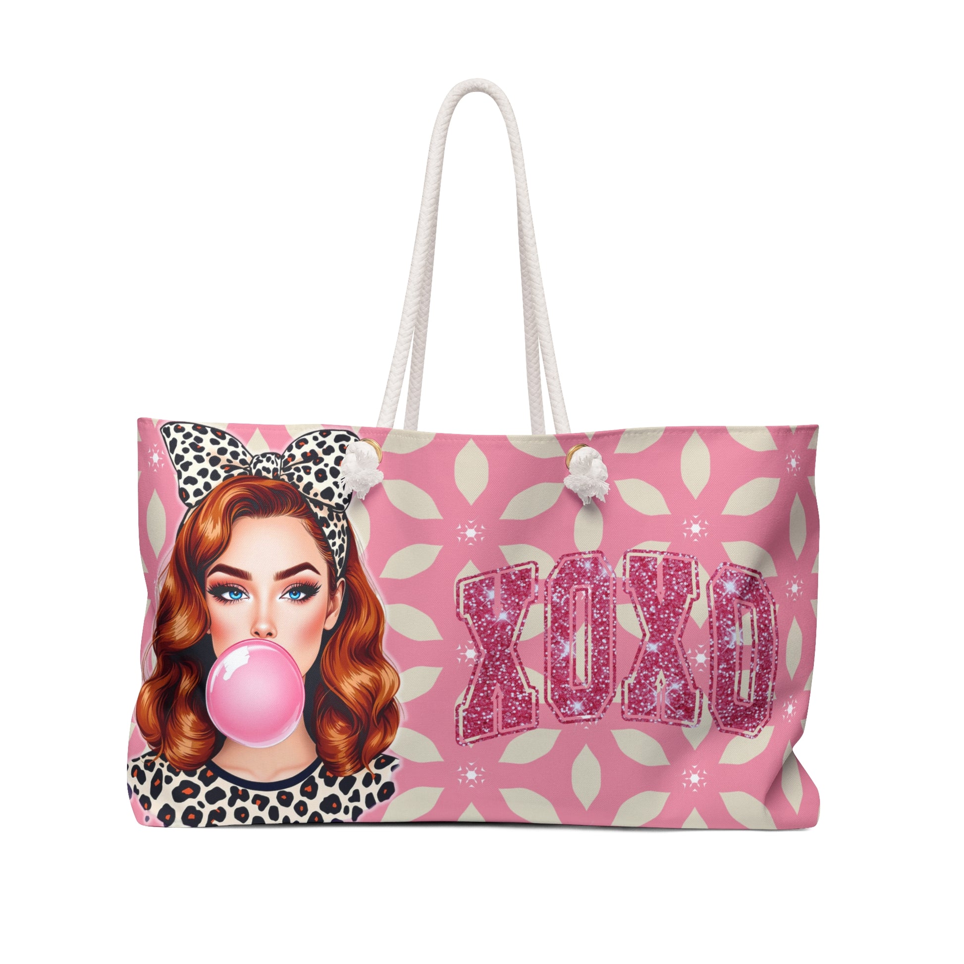 Retro Pin-Up Girl XOXO - Weekender Bag, Leopard Print. Girl Trip Ready Duffle bag, Women's totes