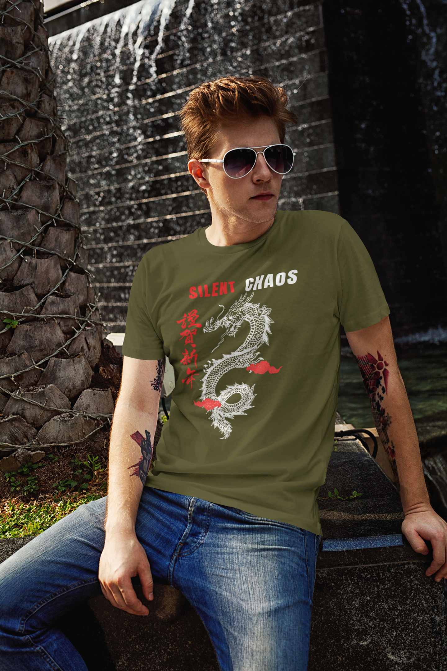 Japanese Dragon Silent- Chaos Tee  With Front & Back Design - Brand63