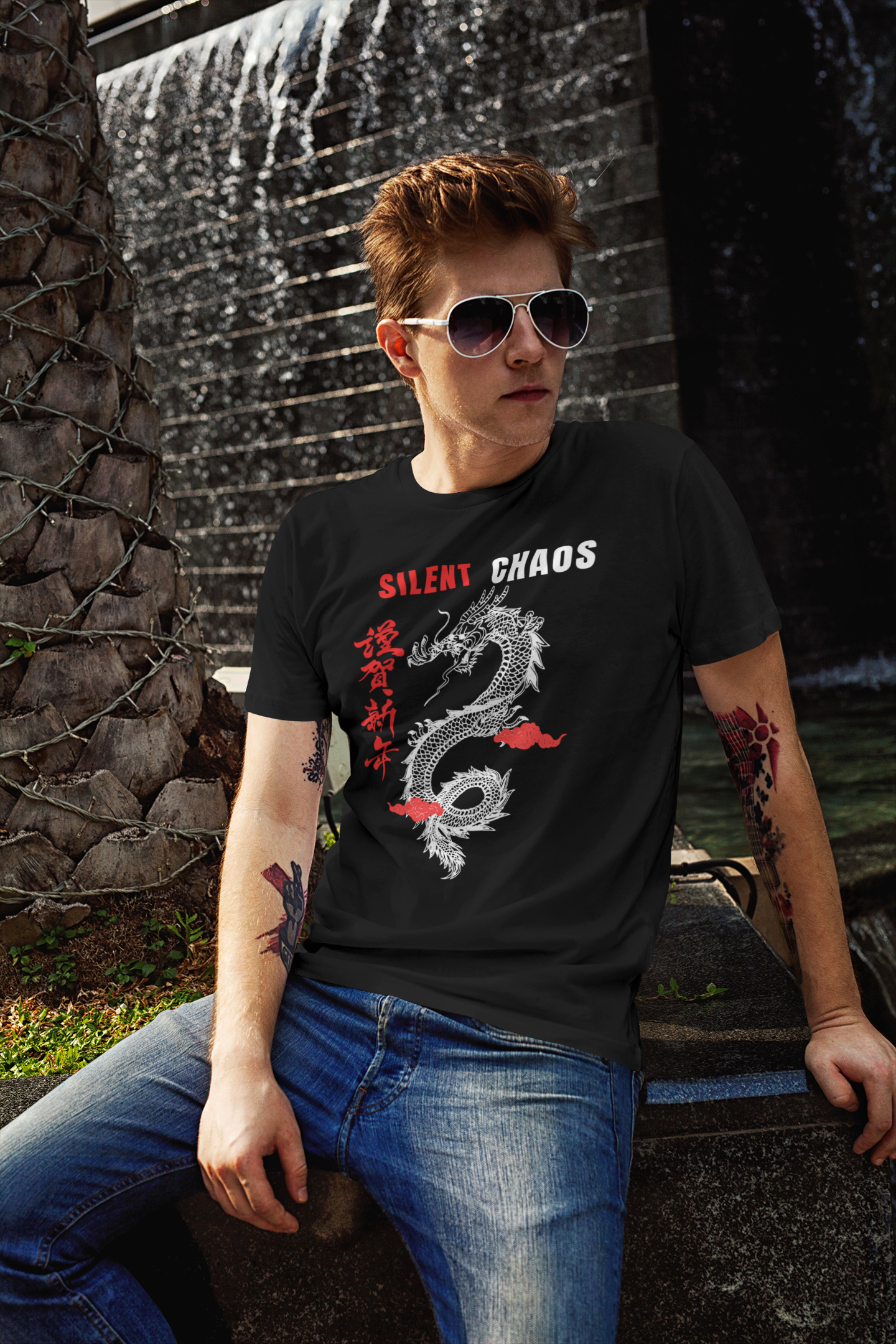 Japanese Dragon Silent- Chaos Tee  With Front & Back Design - Brand63