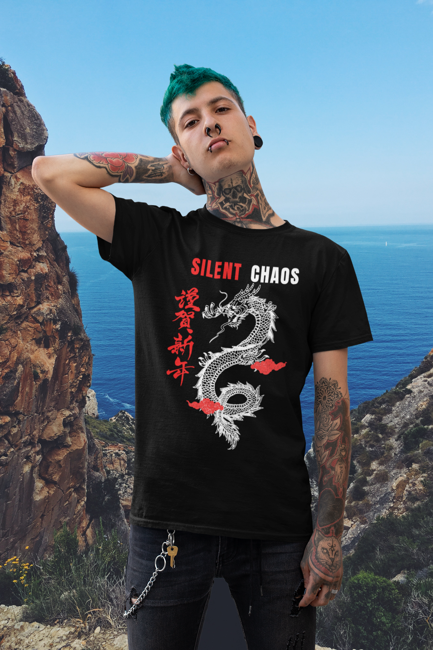 Japanese Dragon Silent- Chaos Tee  With Front & Back Design - Brand63