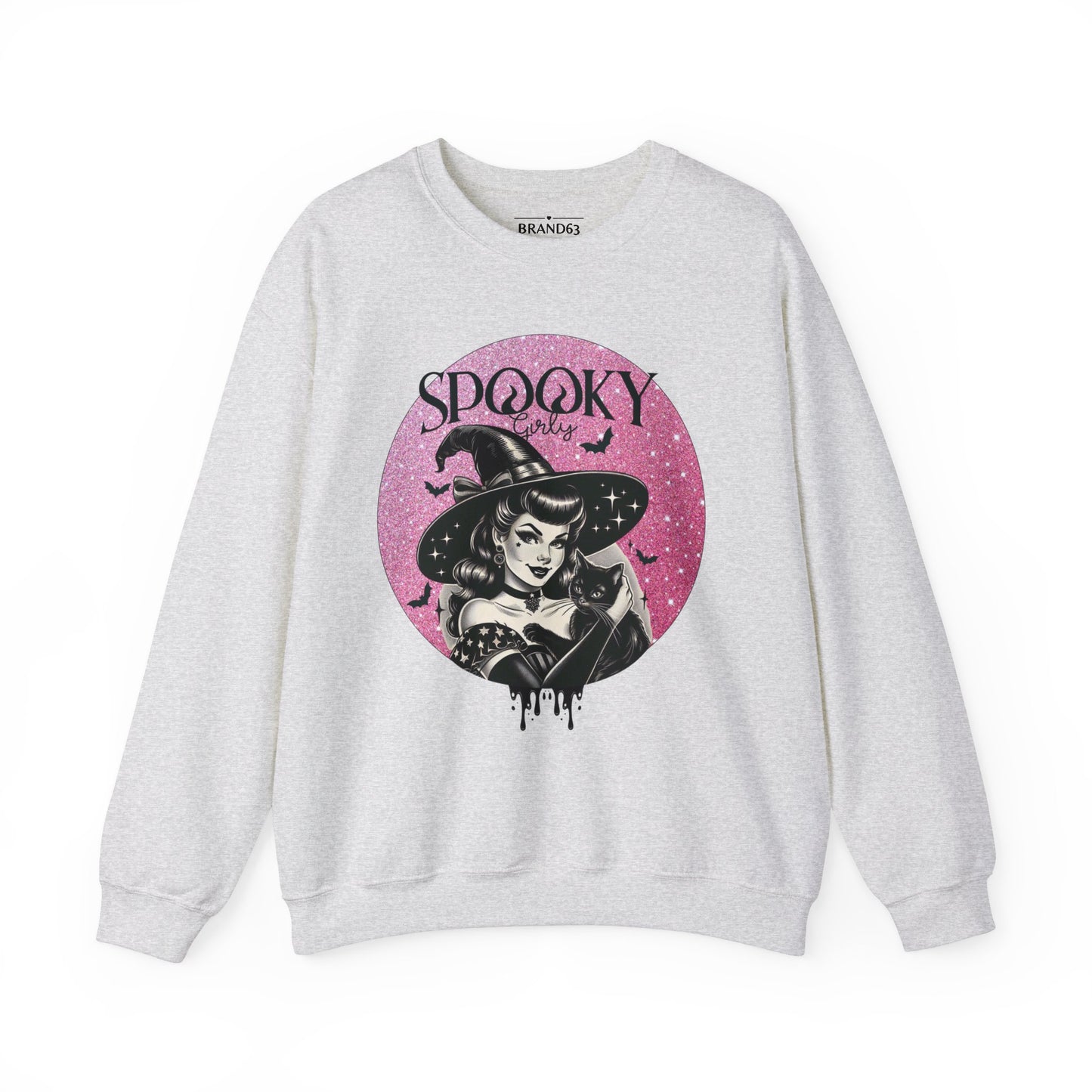 Spooky Girls Vintage Witch light grey Sweatshirt with bats and a black cat