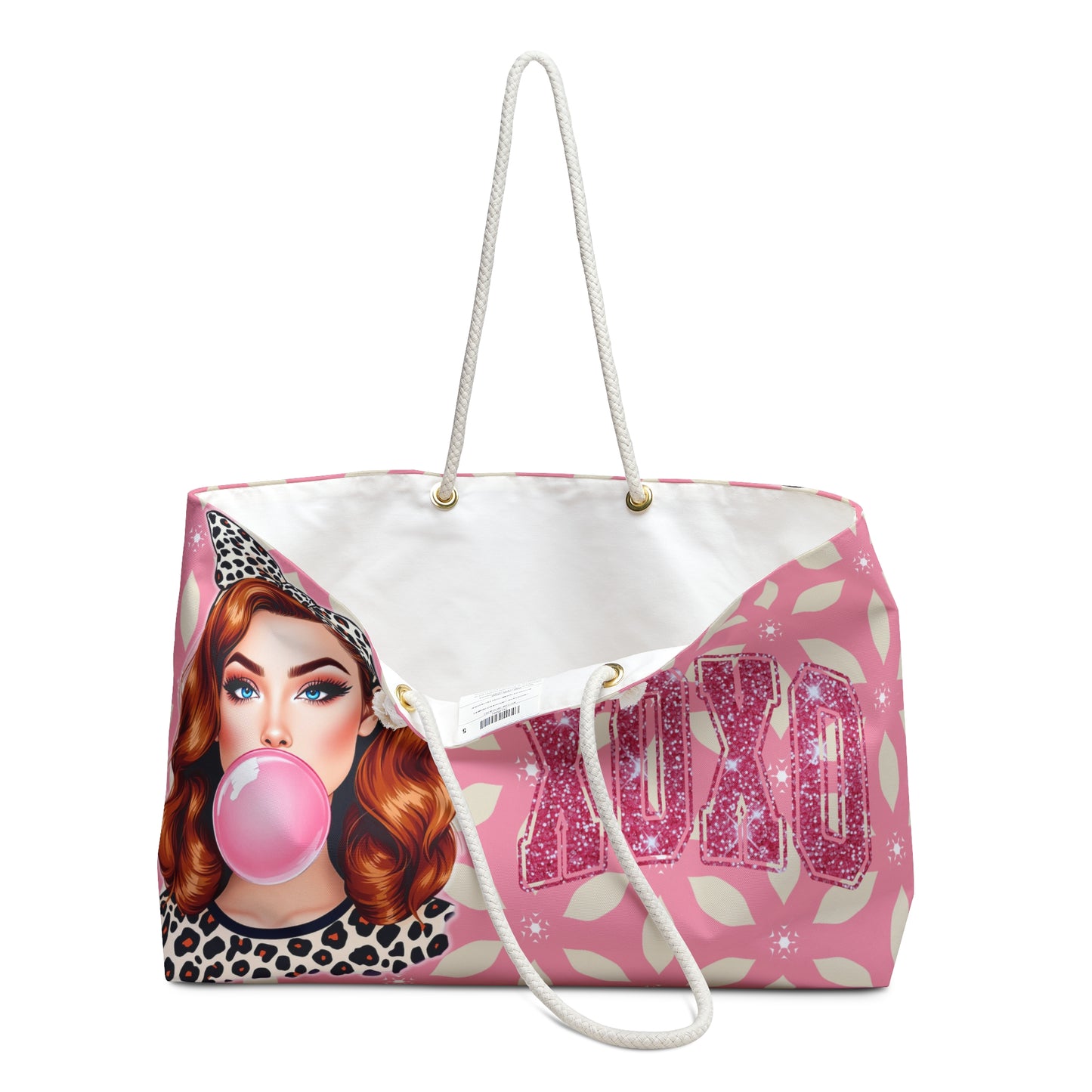 Retro Pin-Up Girl XOXO - Weekender Bag, Leopard Print. Girl Trip Ready Duffle bag, Women's totes