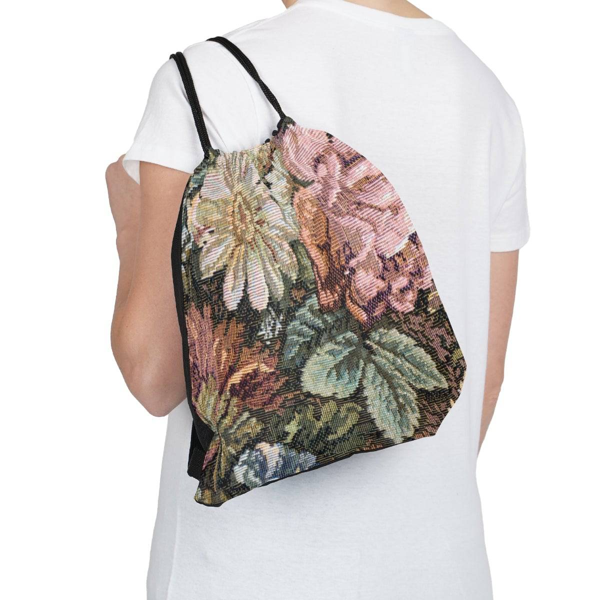 Textured Flowers Look Drawstring Bag, Spacious Bag, Practical Backpack, Soft Sturdy Drawstring Backpack, Fun Gift for Birthday Holidays or Back T - Brand63