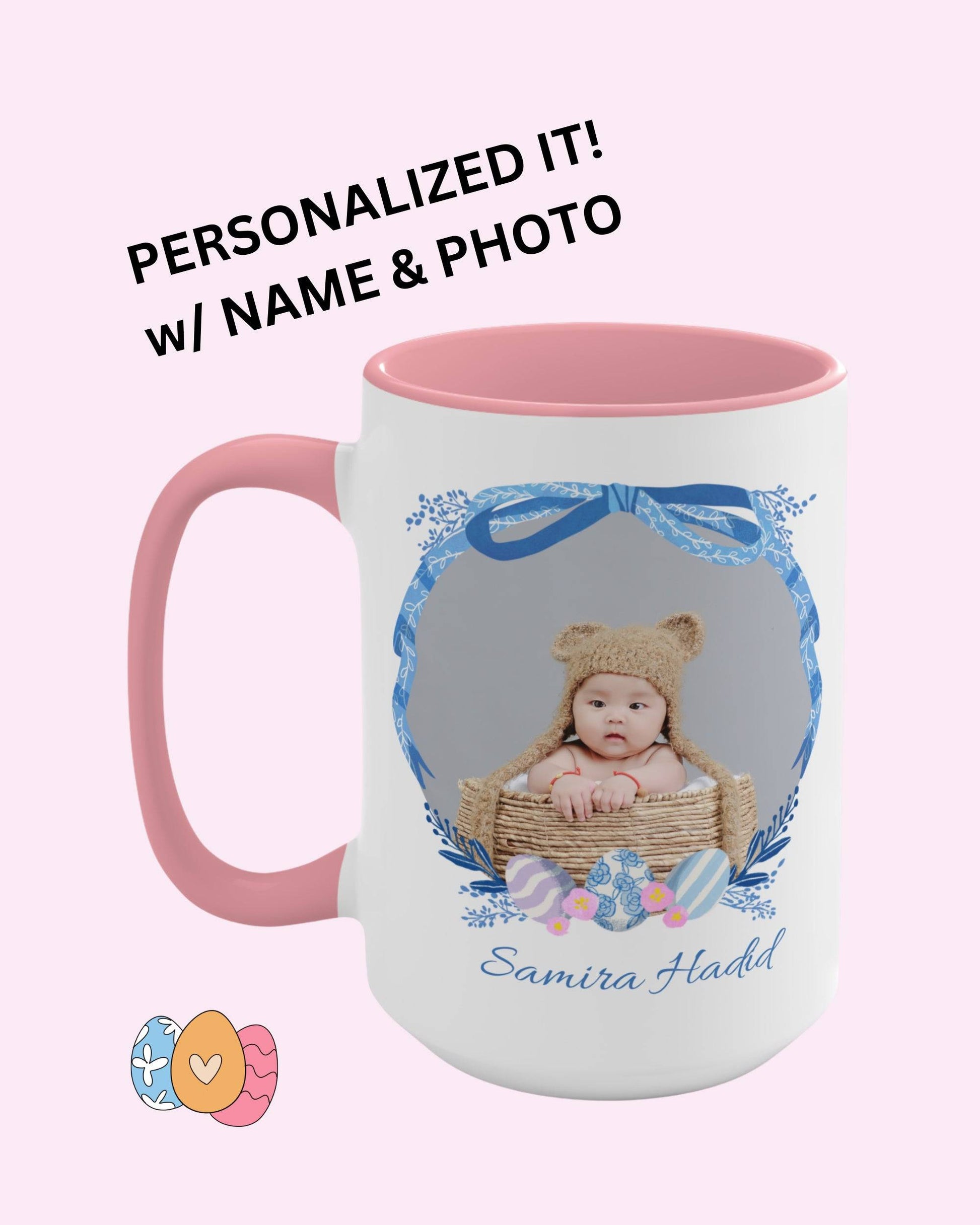 Personalized Photo Easter coffee mug, Name & Picture Personalized gift for Easter, Easter gift for Grandma, Easter basket stuffers, Baby cup - Brand63