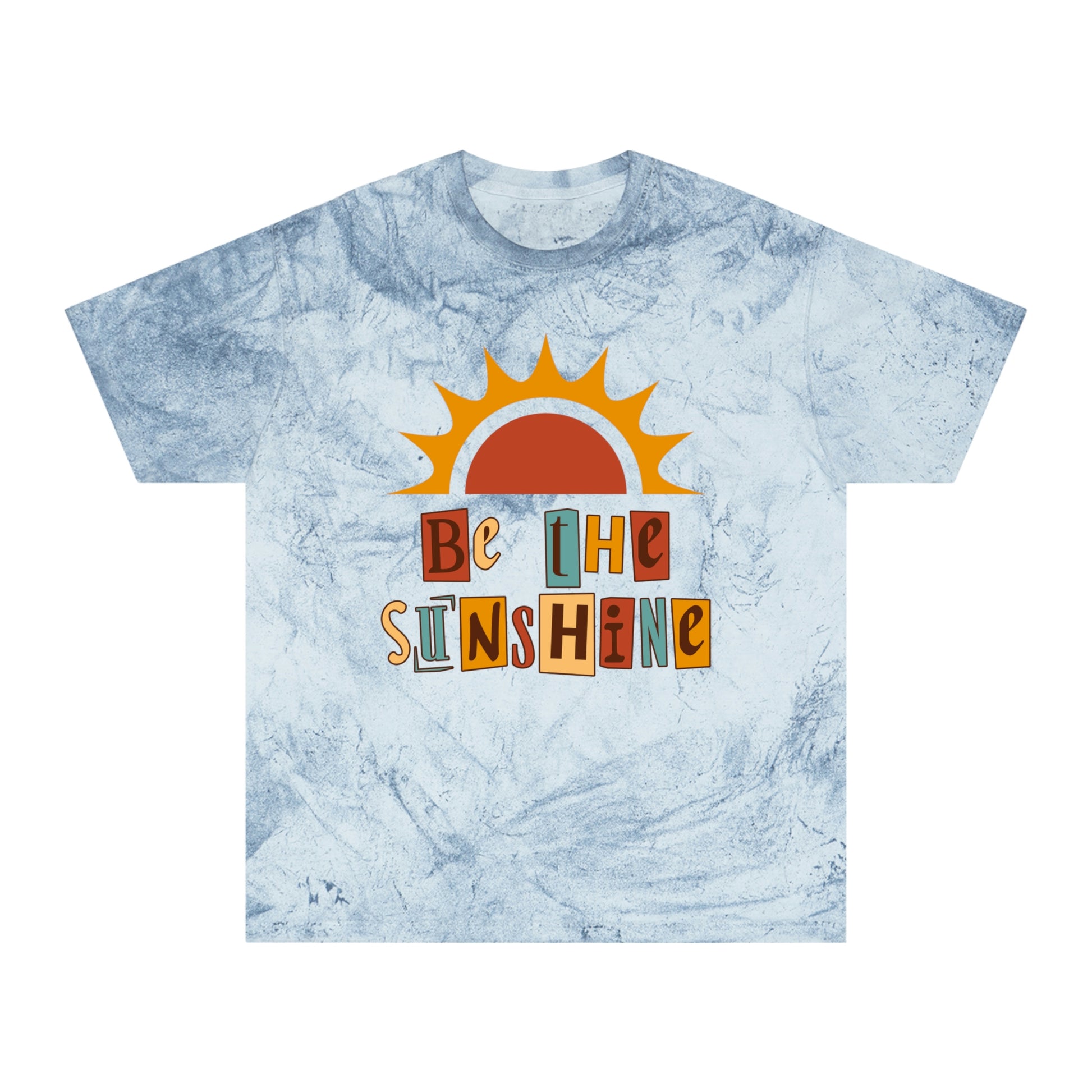 Brand63's Exclusive "Be The Sunshine" Comfort Colors T-shirt has a unique color blast pattern on every shirt. Made 100% with incredibly soft, ring-spun cotton, each tee is soft-washed and garment-dyed. Its relaxed fit makes it the perfect daily choice for any casual occasion. Perfect Summer T-shirt. 