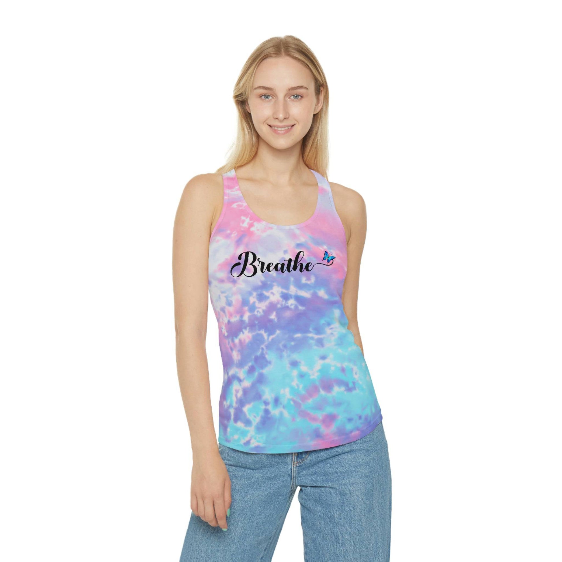 EXCLUSIVE Self-Care "Breathe" Tie Dye Racer-Back Tank Top, Custom Apparel, Custom Ink, Brand63.com, Tie Dye Tops, Women's sweatshirts, Men's sweatshirts, Free Shipping over $100, Save Money, Discount Clothes