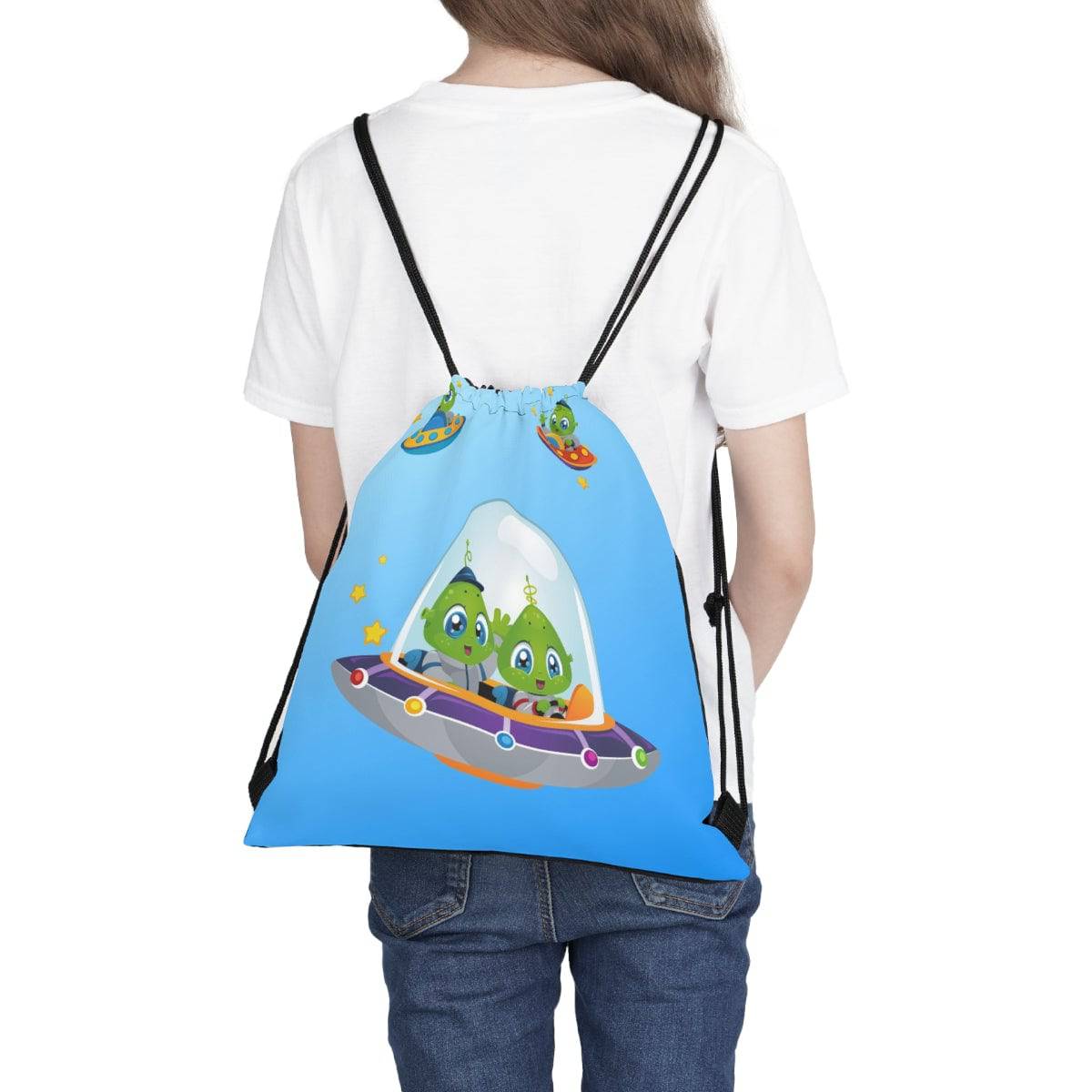 Cute Aliens Drawstring Bag, Spacious Backpack, Soft Sturdy Drawstring Backpack, Fun Gift for Birthday Holidays or Back To School - Brand63