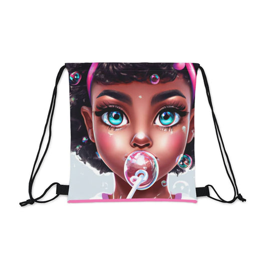 Bubbles African-American Girl Drawstring Bag, Spacious Bag, Practical Backpack, Soft Sturdy Drawstring Backpack, Fun Gift for Birthday Holidays - Brand63