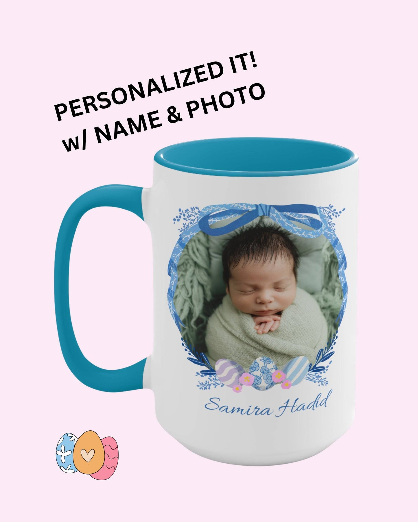 Personalized Photo Easter coffee mug, Name & Picture Personalized gift for Easter, Easter gift for Grandma, Easter basket stuffers, Baby cup - Brand63