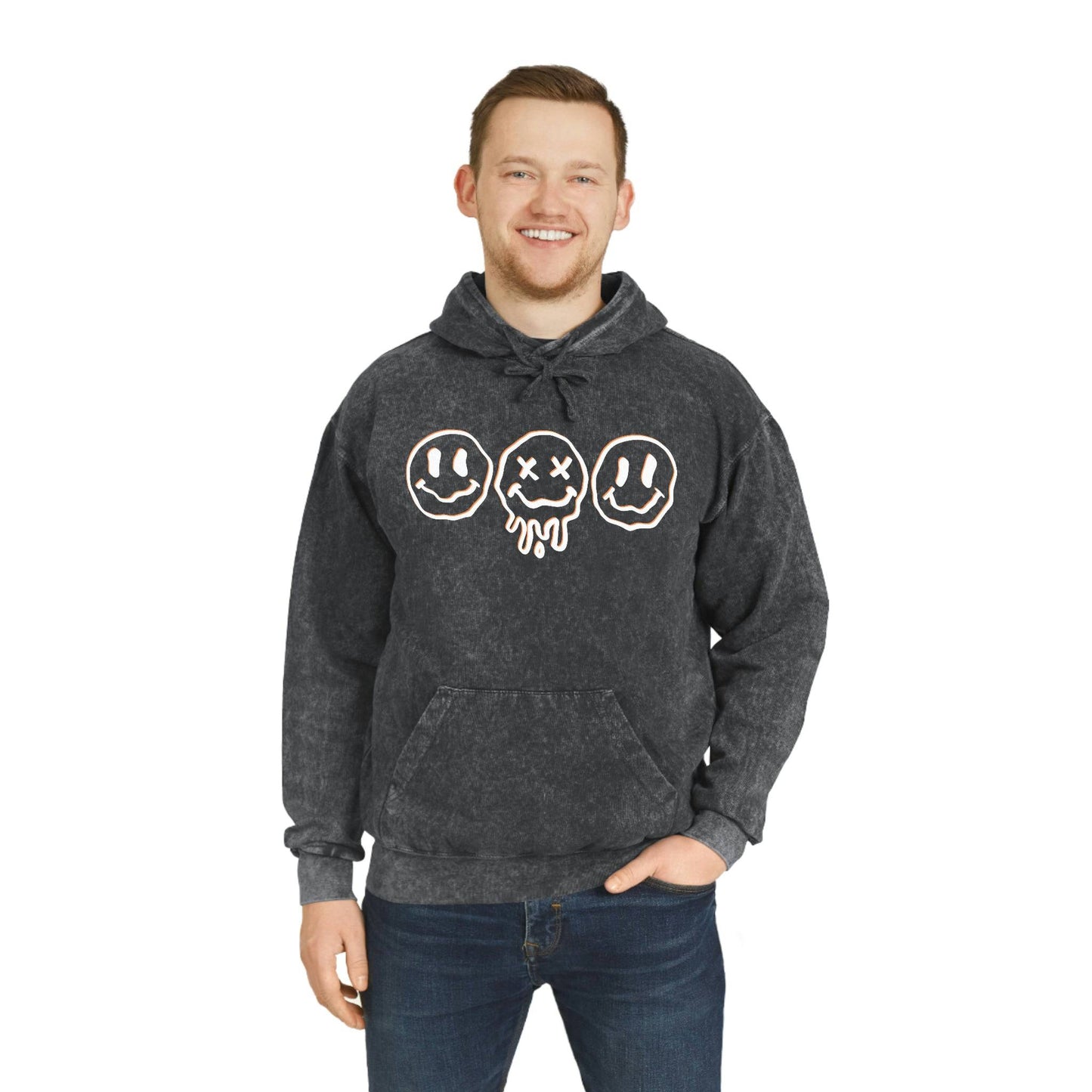 Melting Smiley-Face Emjoi's Mineral Wash Hoodie (Exclusive to Brand63) - Brand63