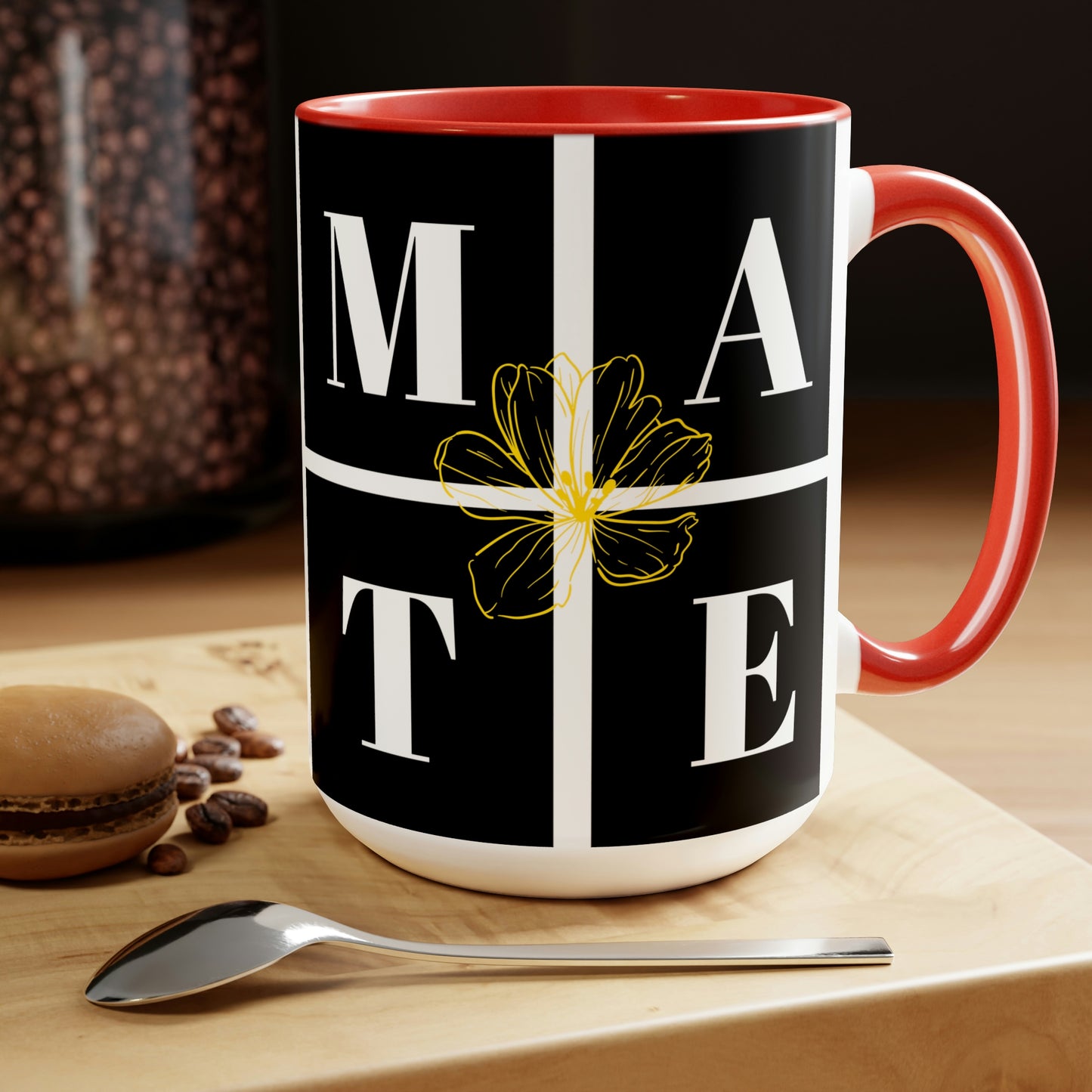 Exclusive "Soul-Mate" two-tone coffee mugs!    Each Brand63 Exclusive Soul-Mate mug comes with a colored handle, a colored interior, and a classy, glossy finish that makes your mug look perfect on your coffee bar and while sipping your favorite tea or coffee.