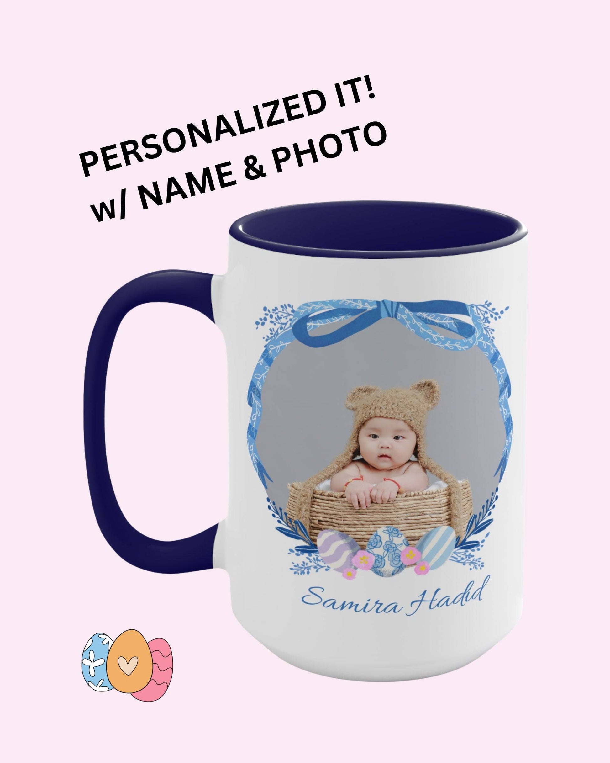 Personalized Photo Easter coffee mug, Name & Picture Personalized gift for Easter, Easter gift for Grandma, Easter basket stuffers, Baby cup - Brand63