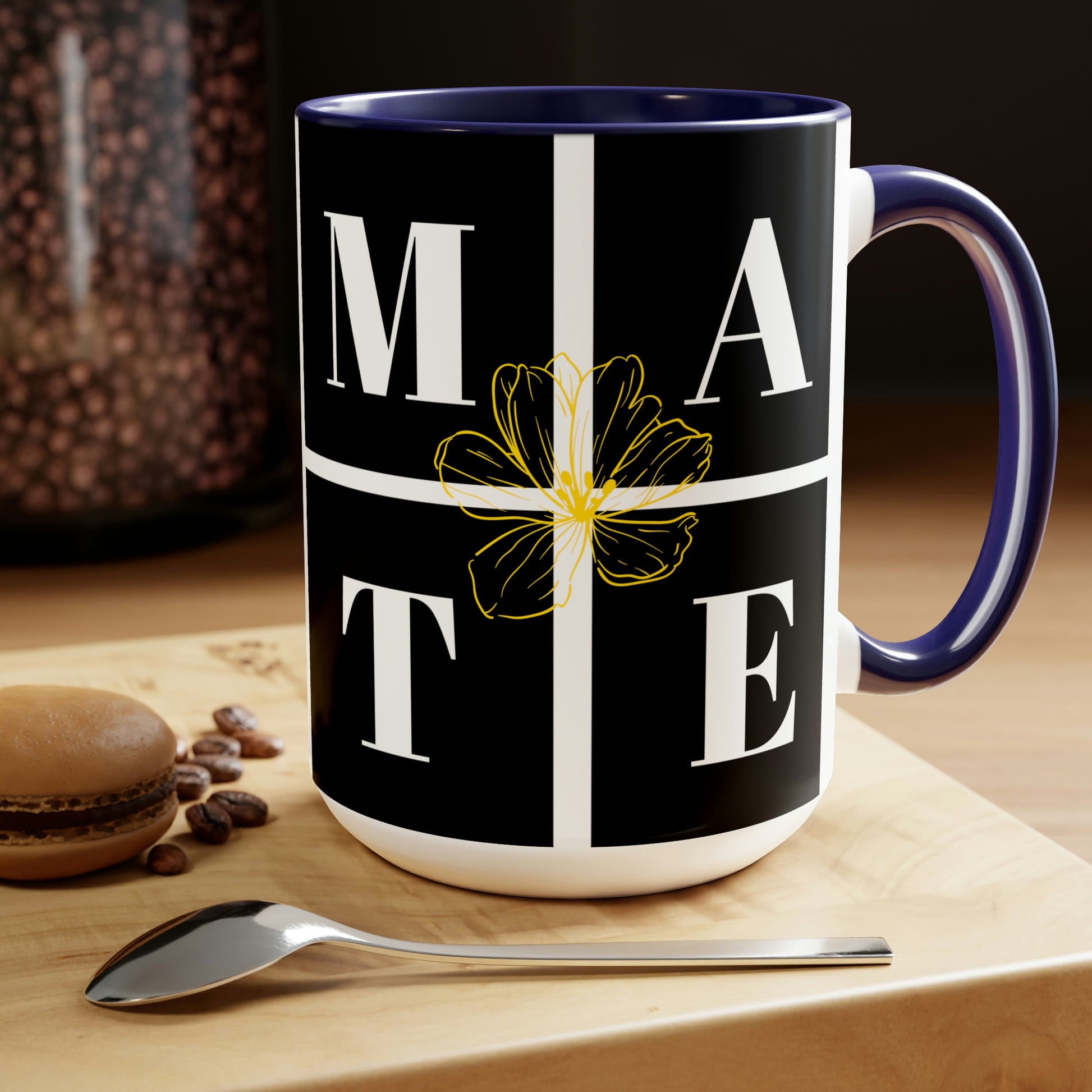 Exclusive "Soul-Mate" two-tone coffee mugs!    Each Brand63 Exclusive Soul-Mate mug comes with a colored handle, a colored interior, and a classy, glossy finish that makes your mug look perfect on your coffee bar and while sipping your favorite tea or coffee.