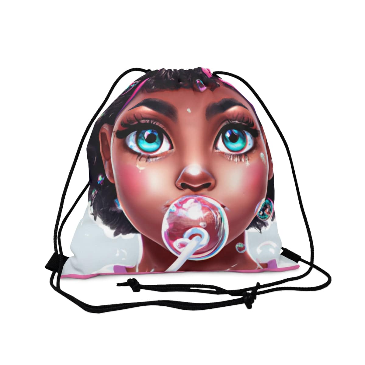 Bubbles African-American Girl Drawstring Bag, Spacious Bag, Practical Backpack, Soft Sturdy Drawstring Backpack, Fun Gift for Birthday Holidays - Brand63