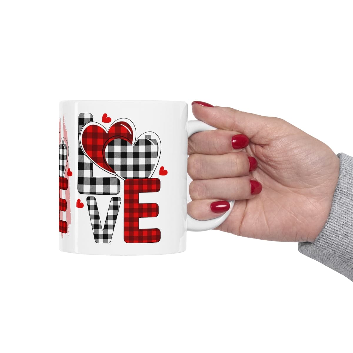 SALE Ceramic Mug - Love On Plaid Mug, coffee, coffee lover, drinking cup, wedding gift, Christmas Gift, Holiday Gift, Birthday gift, Tea Mug - Brand63