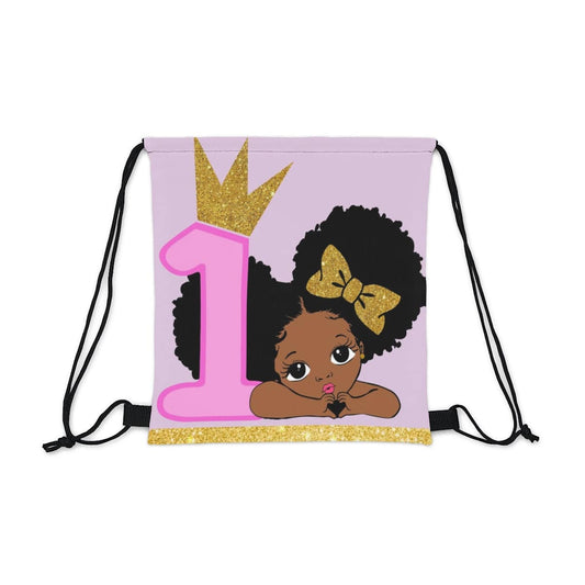 1st Birthday African-American Girl Drawstring Bag, Spacious Bag, Practical Backpack, Soft Sturdy Drawstring Backpack, Fun Gift for Birthday Holidays - Brand63