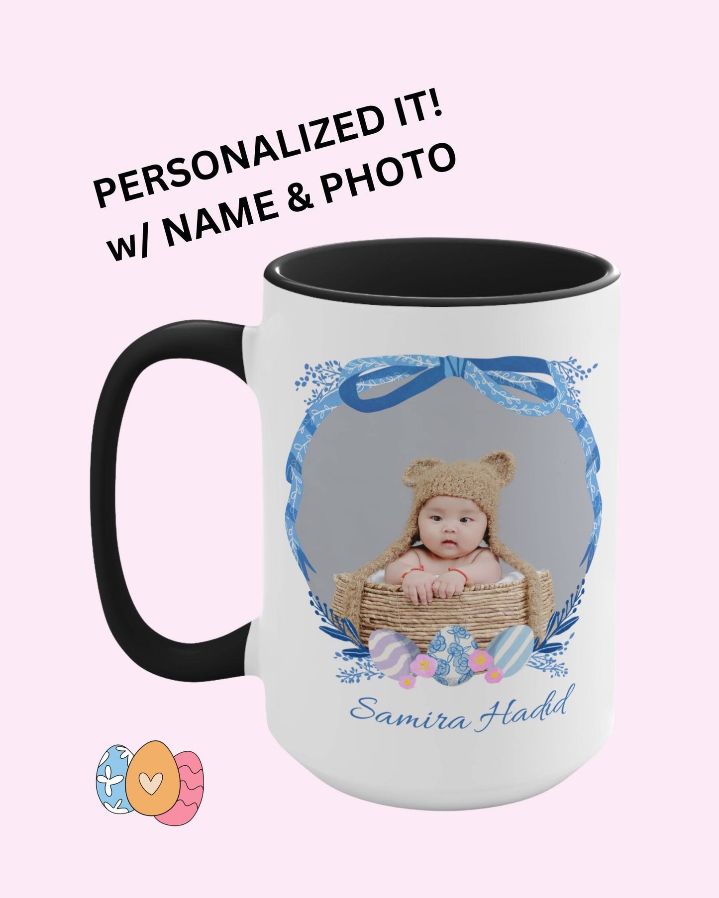 Personalized Photo Easter coffee mug, Name & Picture Personalized gift for Easter, Easter gift for Grandma, Easter basket stuffers, Baby cup - Brand63