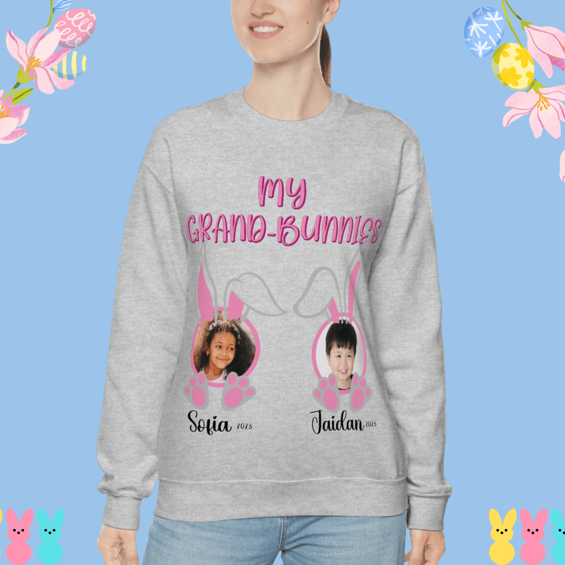 Personalized Easter Grand-Bunnies Sweatshirt for Grandma,  Add Your Photo & Name - Brand63