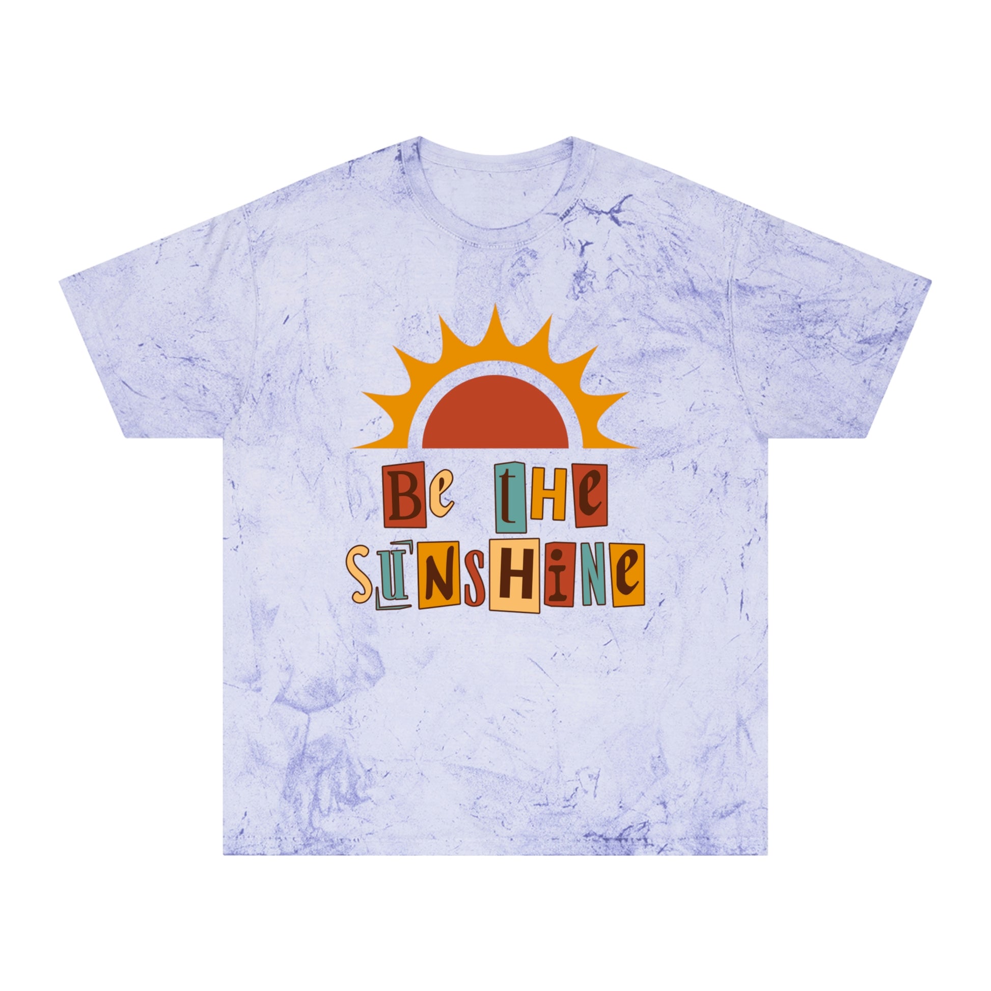 Brand63's Exclusive "Be The Sunshine" Comfort Colors T-shirt has a unique color blast pattern on every shirt. Made 100% with incredibly soft, ring-spun cotton, each tee is soft-washed and garment-dyed. Its relaxed fit makes it the perfect daily choice for any casual occasion. Perfect Summer T-shirt. 