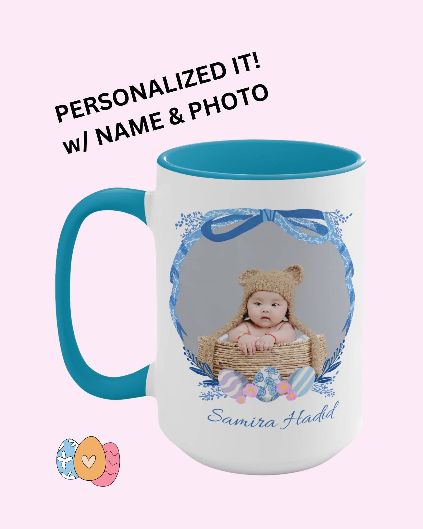 Personalized Photo Easter coffee mug, Name & Picture Personalized gift for Easter, Easter gift for Grandma, Easter basket stuffers, Baby cup - Brand63