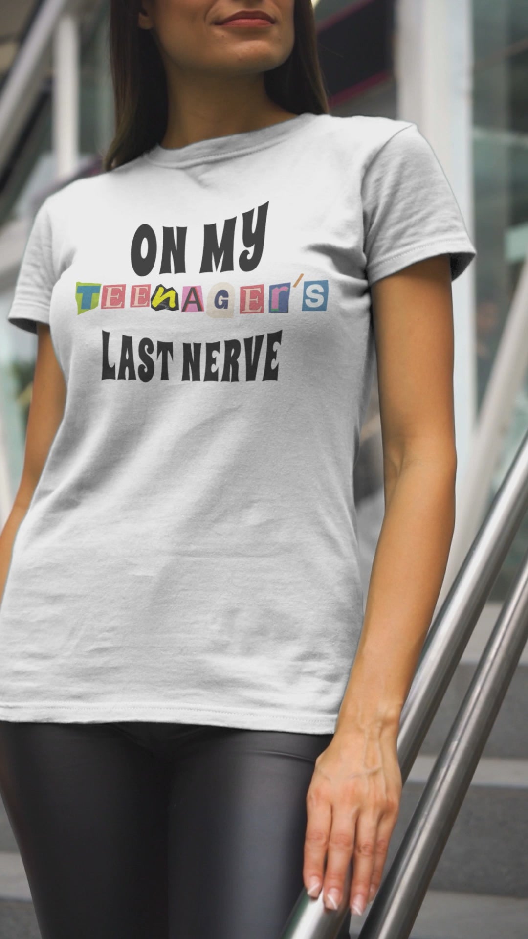 Our "ON MY TEENAGER'S LAST NERVE" t-shirt is perfect for any parent who has ever been pushed to the brink by their moody teenager. Whether you wear it to drop your teen off at school, or to the grocery store when they're giving you a hard time, this t-shirt is guaranteed to put a smile on your face and help you maintain your sanity. Funny Sarcastic parent tshirt.