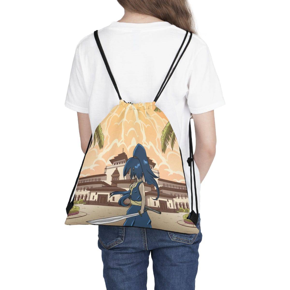 Anime Fighter Girl Drawstring Bag, Spacious Bag, Practical Backpack, Soft Sturdy Drawstring Backpack, Fun Gift for Birthday Holidays - Brand63