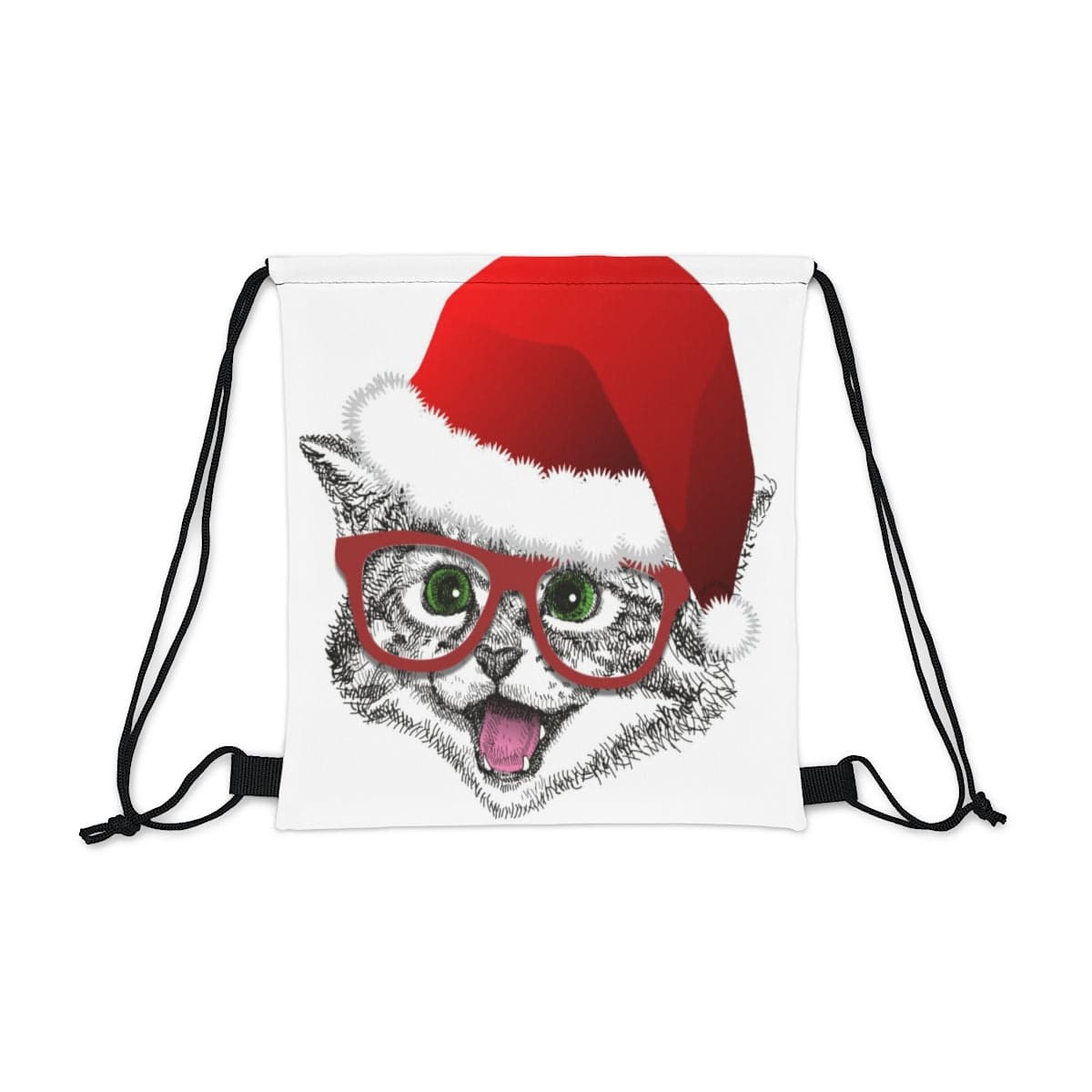 Santa Cat Xmas Drawstring Bag, Spacious Bag, Practical Backpack, Soft Sturdy Drawstring Backpack, Fun Gift for Birthday Holidays - Brand63