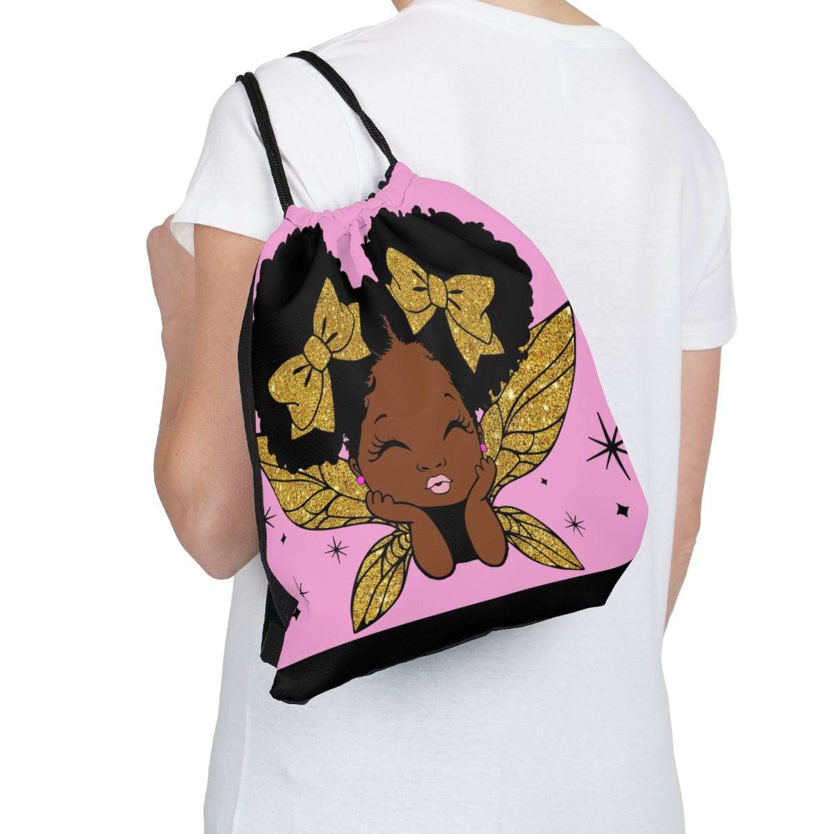 Smooches Lil Black Girl Drawstring Bag, Spacious Bag, Practical Backpack, Soft Sturdy Drawstring Backpack, Fun Gift for Birthday Holidays o - Brand63