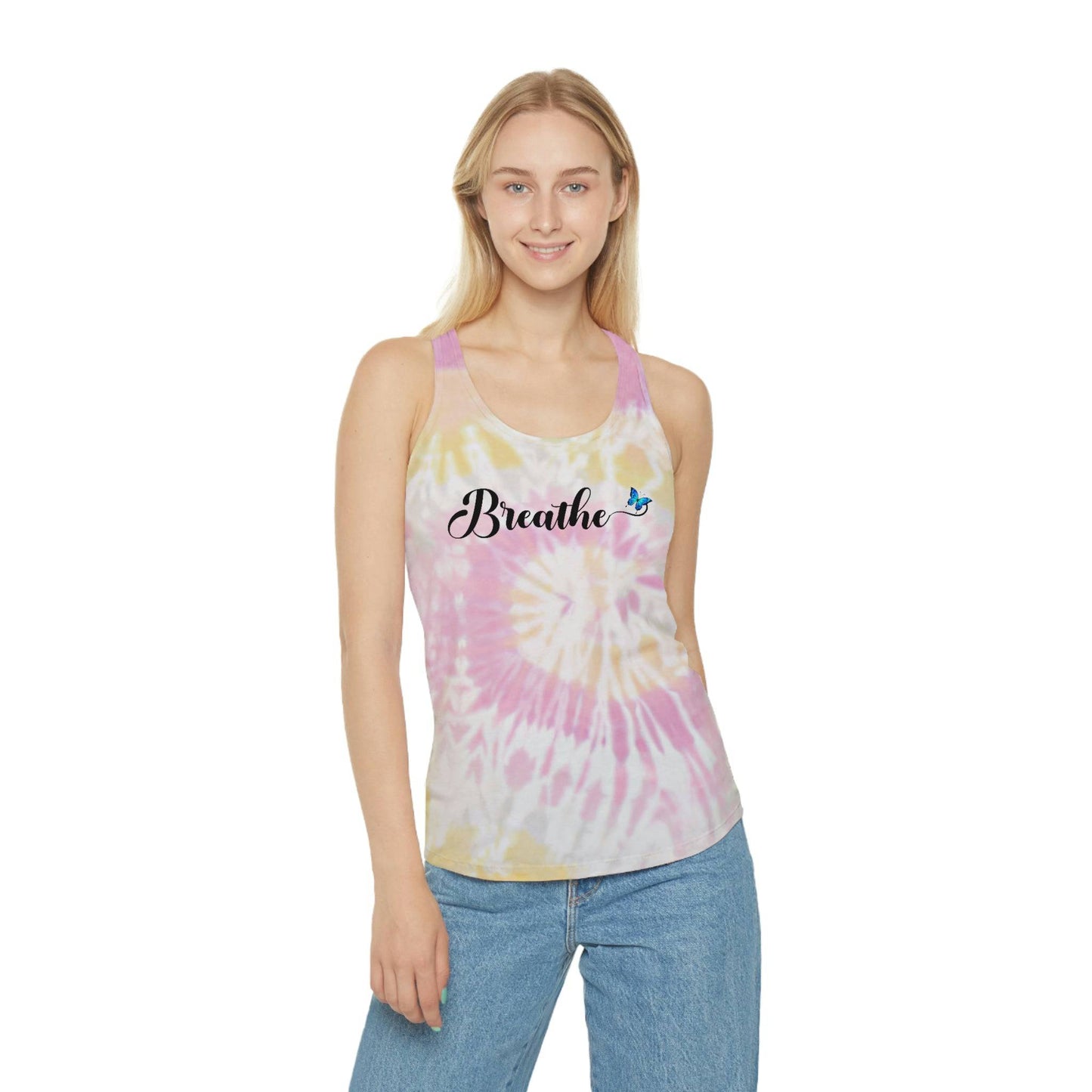 EXCLUSIVE Self-Care "Breathe" Tie Dye Racer-Back Tank Top, Custom Apparel, Custom Ink, Brand63.com, Tie Dye Tops, Women's sweatshirts, Men's sweatshirts, Free Shipping over $100, Save Money, Discount Clothes