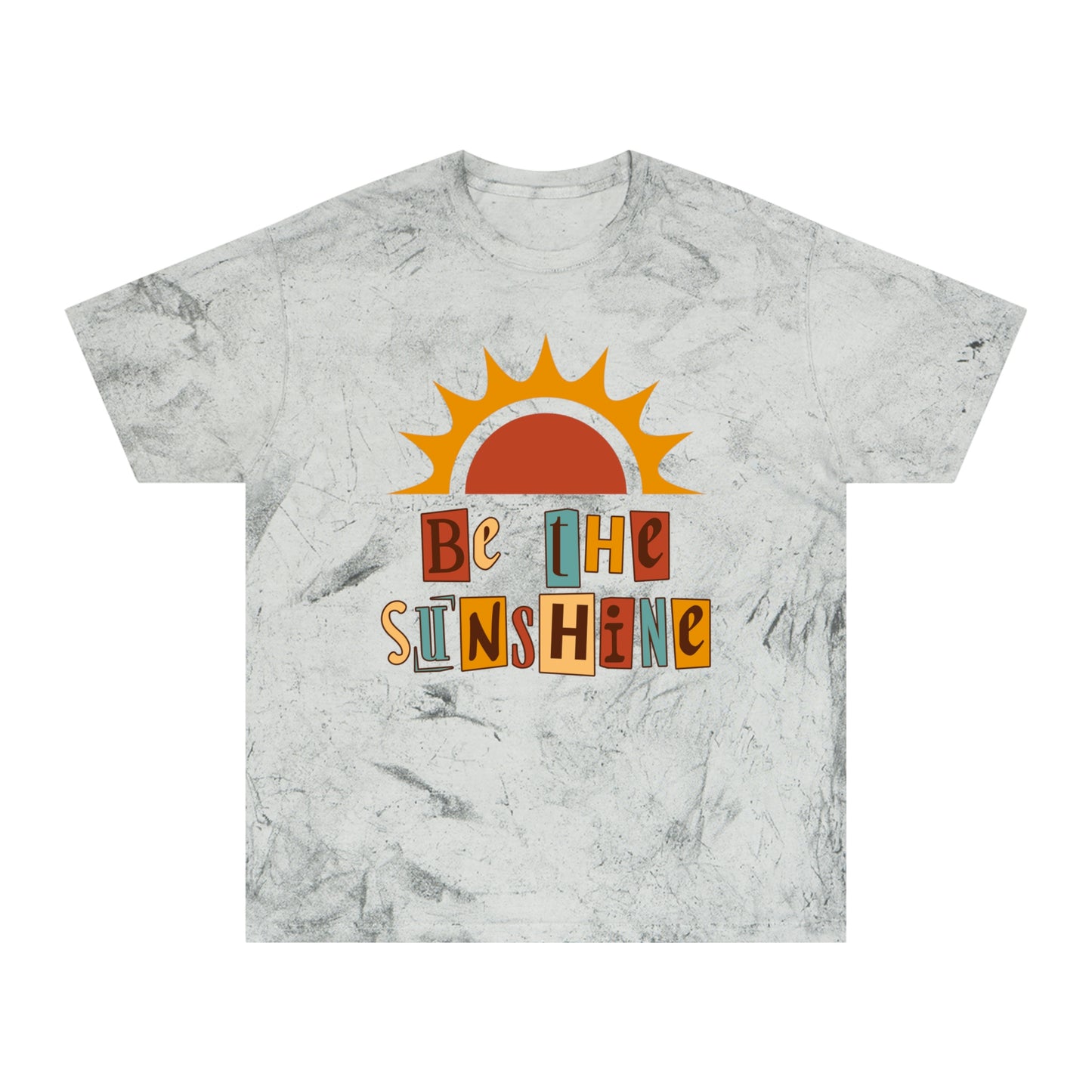 Brand63's Exclusive "Be The Sunshine" Comfort Colors T-shirt has a unique color blast pattern on every shirt. Made 100% with incredibly soft, ring-spun cotton, each tee is soft-washed and garment-dyed. Its relaxed fit makes it the perfect daily choice for any casual occasion. Perfect Summer T-shirt. 